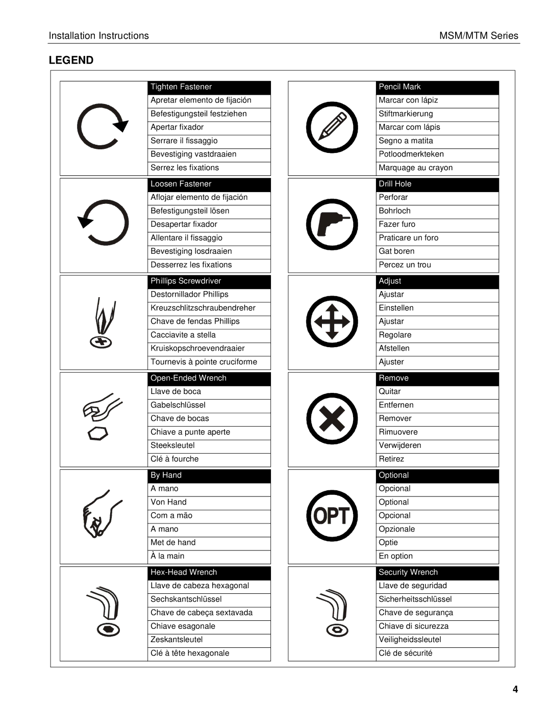 Chief Manufacturing MSM, MTM installation instructions By Hand Optional 