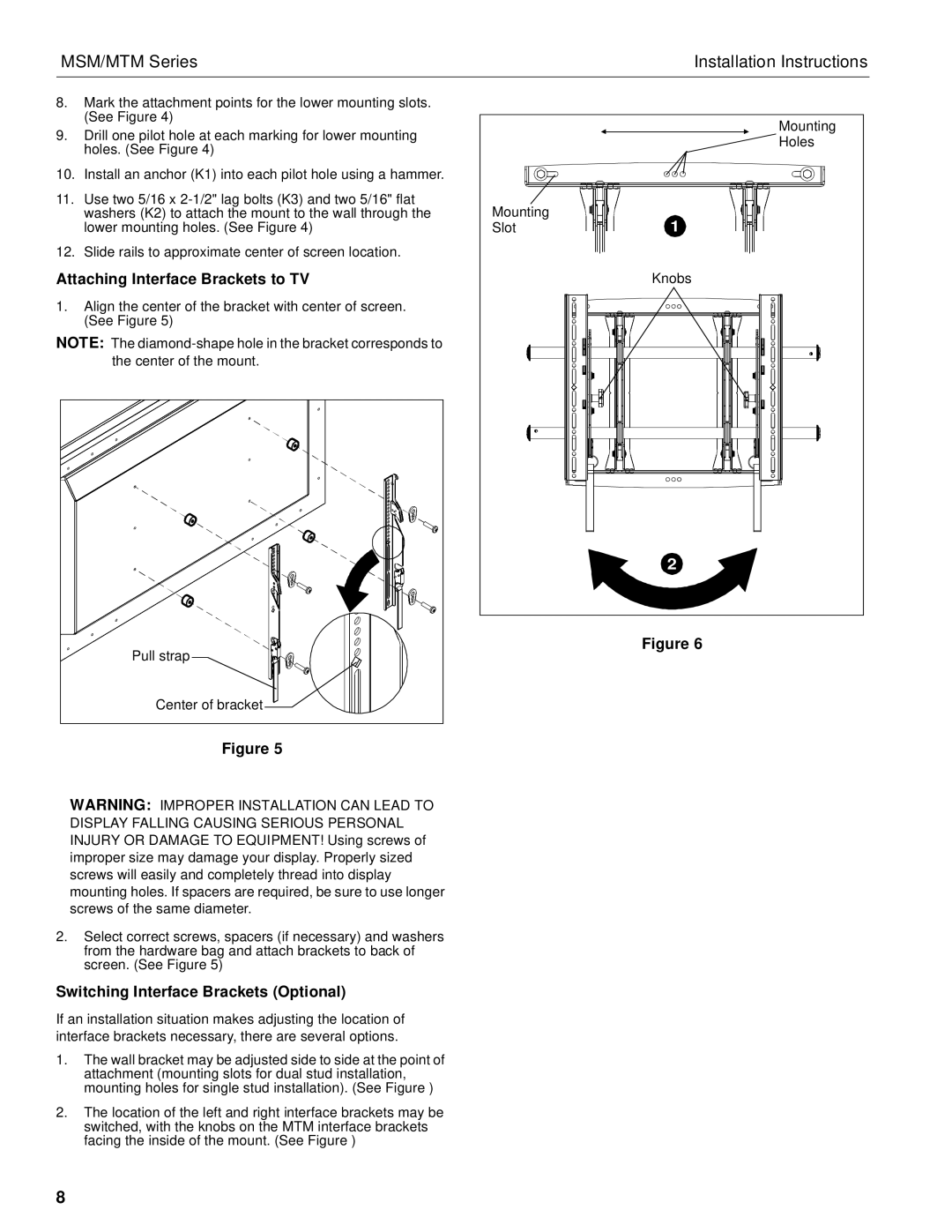 Chief Manufacturing MSM, MTM Attaching Interface Brackets to TV, Switching Interface Brackets Optional 