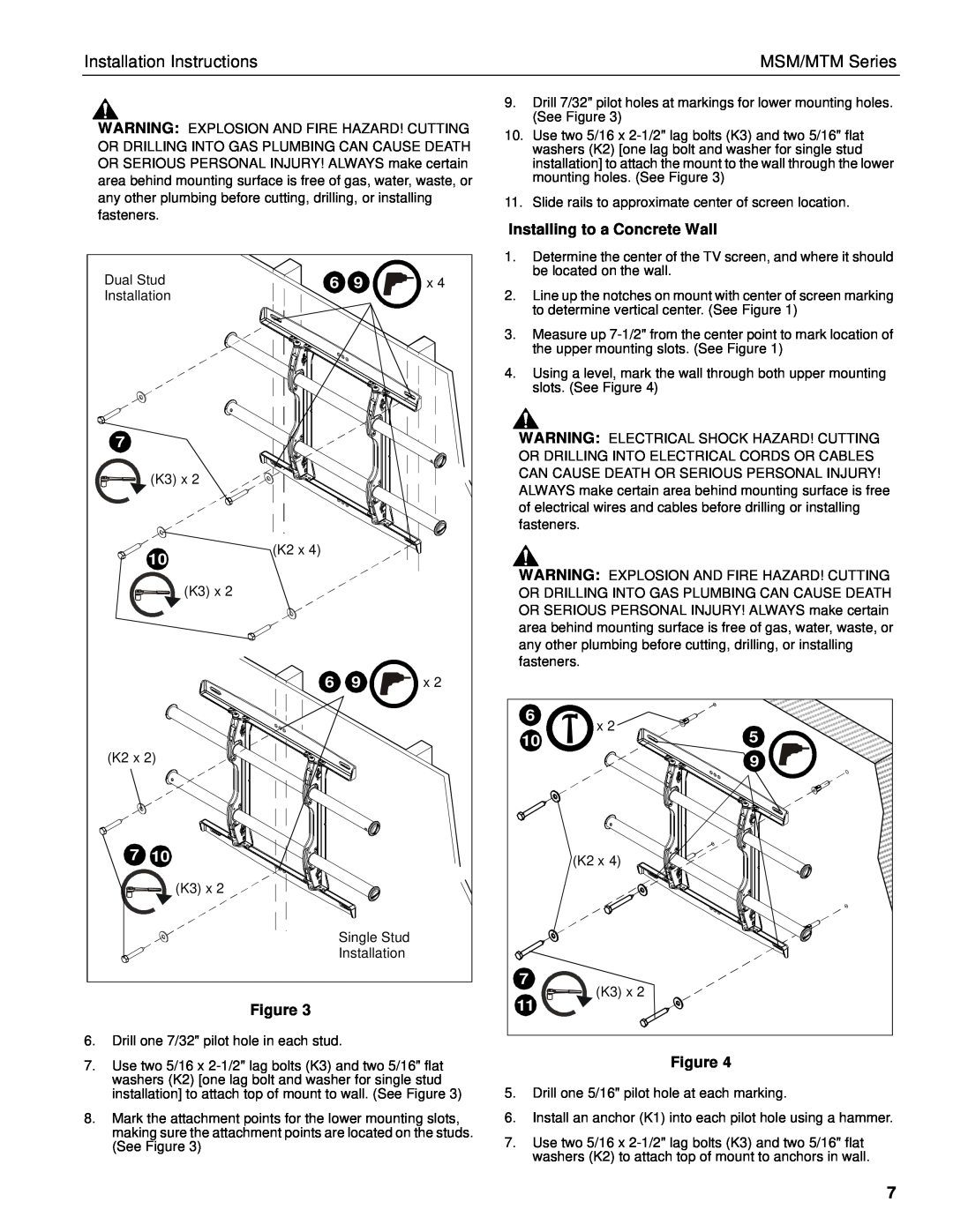 Chief Manufacturing installation instructions Installing to a Concrete Wall, Installation Instructions, MSM/MTM Series 