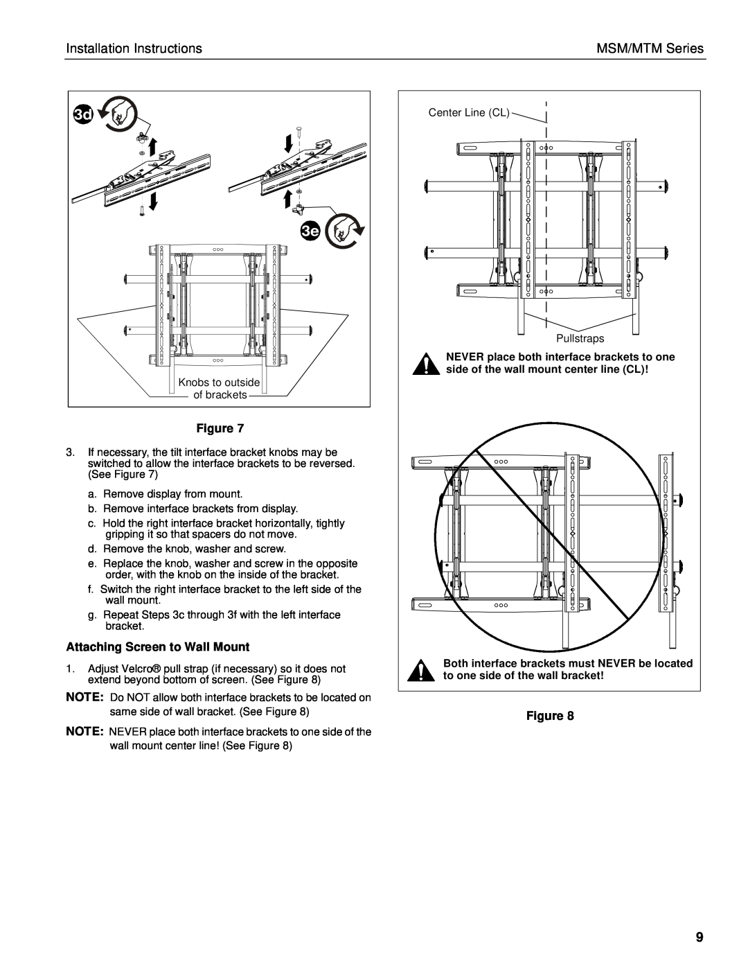 Chief Manufacturing installation instructions Attaching Screen to Wall Mount, Installation Instructions, MSM/MTM Series 