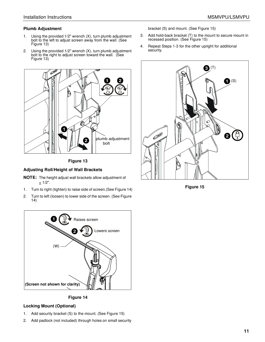 Chief Manufacturing LSMVPU, MSMVPU installation instructions Plumb Adjustment 