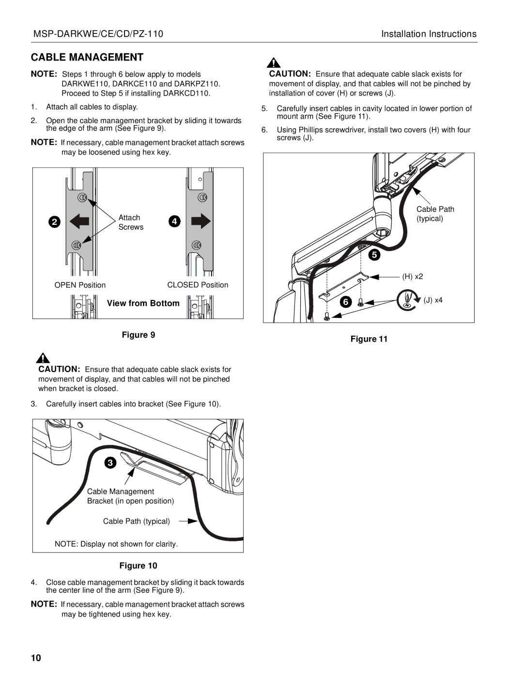 Chief Manufacturing MSP-DARKWE/CE/CD/PZ-110 manual Cable Management, View from Bottom 