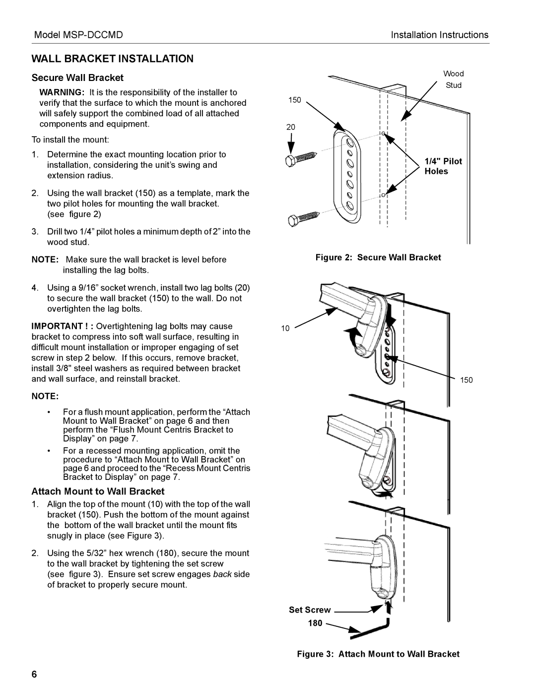 Chief Manufacturing MSP-DCCMD Wall Bracket Installation, Secure Wall Bracket, Attach Mount to Wall Bracket 