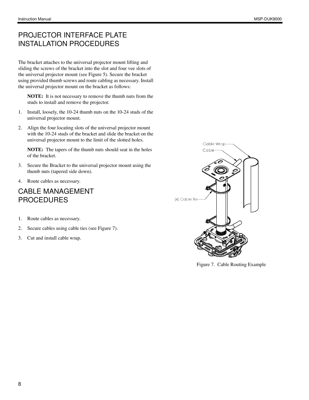 Chief Manufacturing MSP-DUK9000 Projector Interface Plate Installation Procedures, Cable Management Procedures 