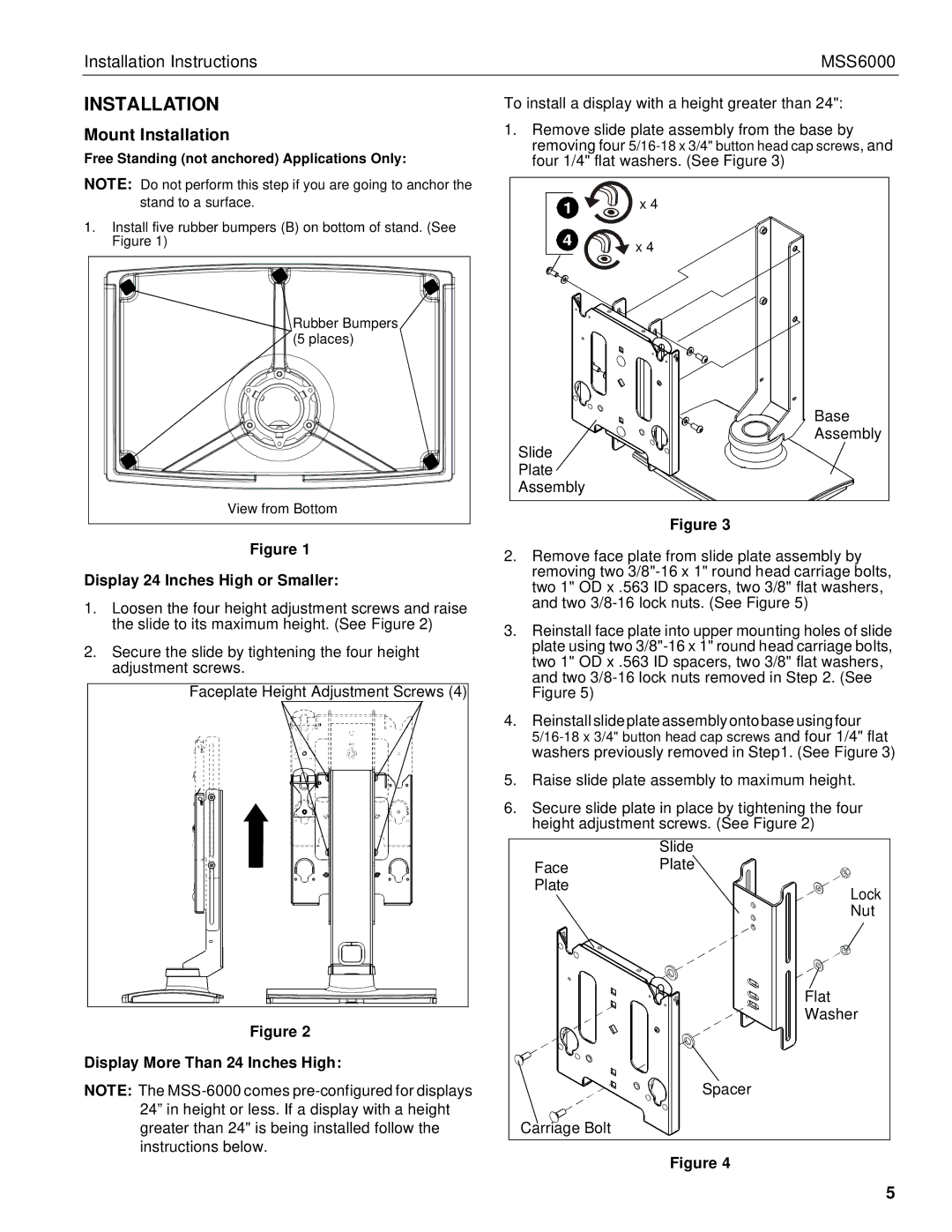 Chief Manufacturing MSS6000 Mount Installation, Display 24 Inches High or Smaller, Display More Than 24 Inches High 