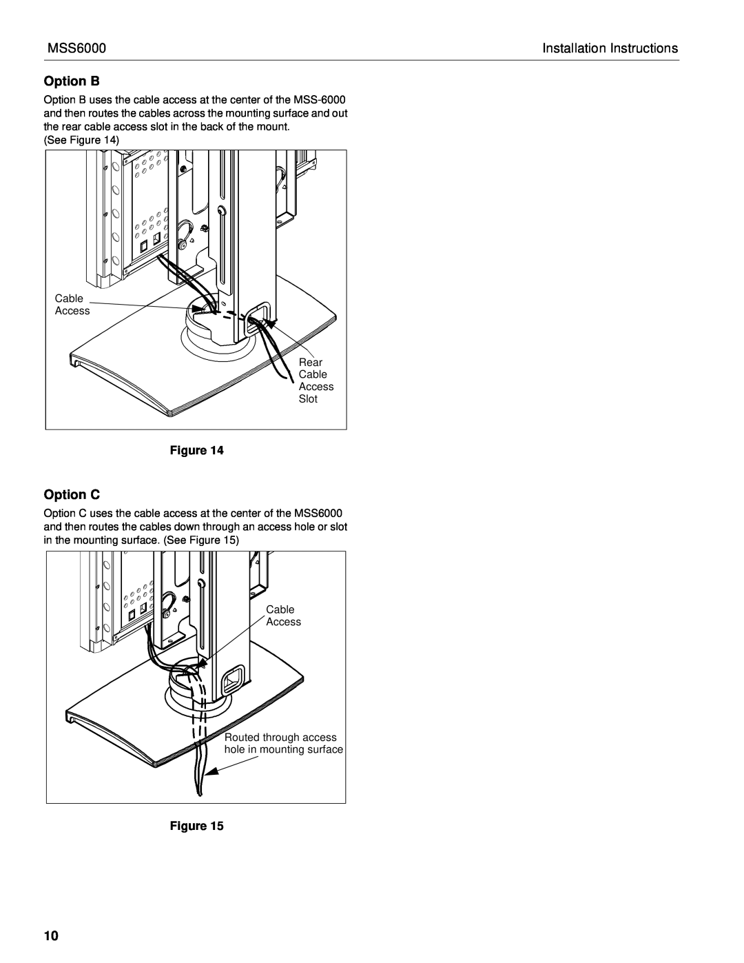 Chief Manufacturing MSS6000 installation instructions Option B, Option C, Installation Instructions 