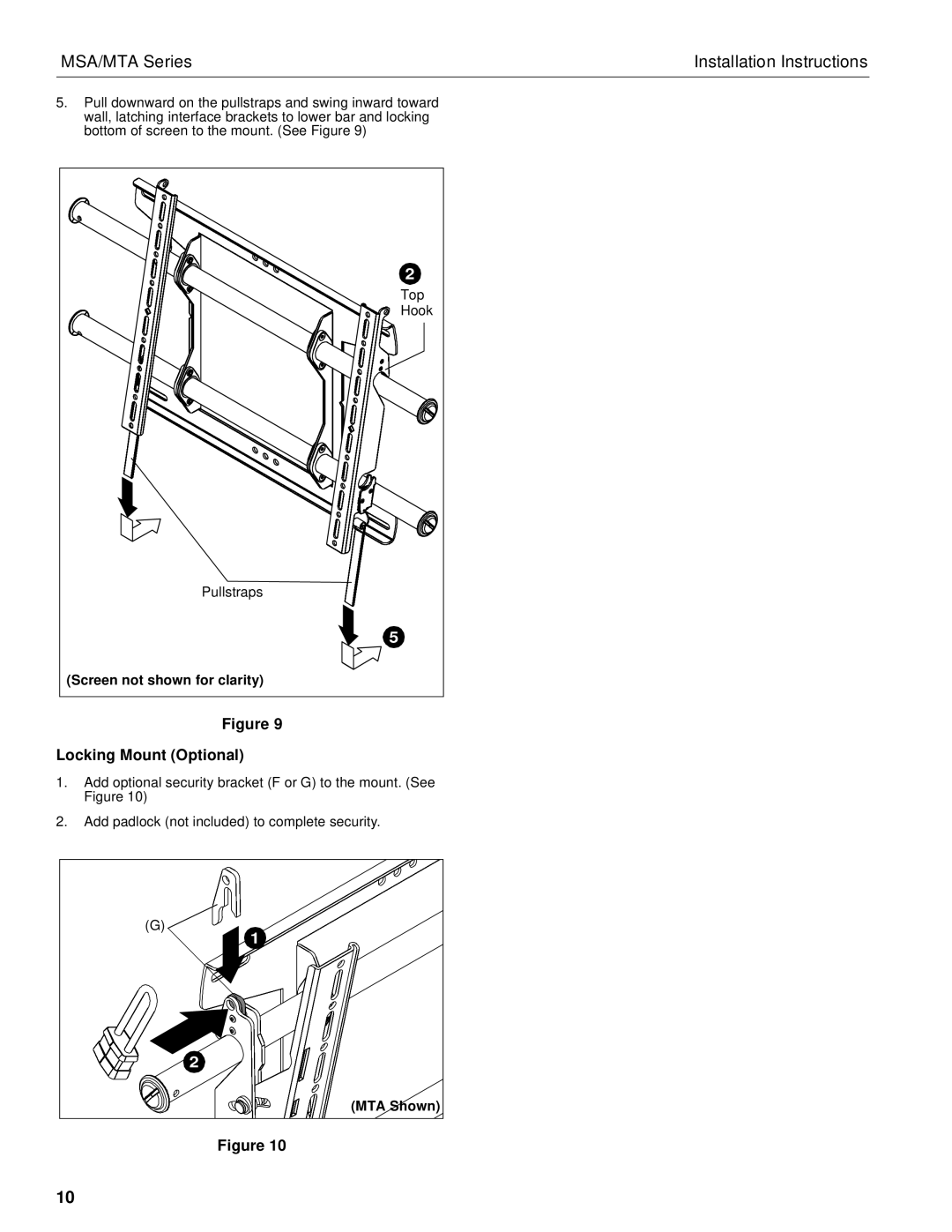 Chief Manufacturing MTA Series, MSA Series installation instructions Locking Mount Optional 