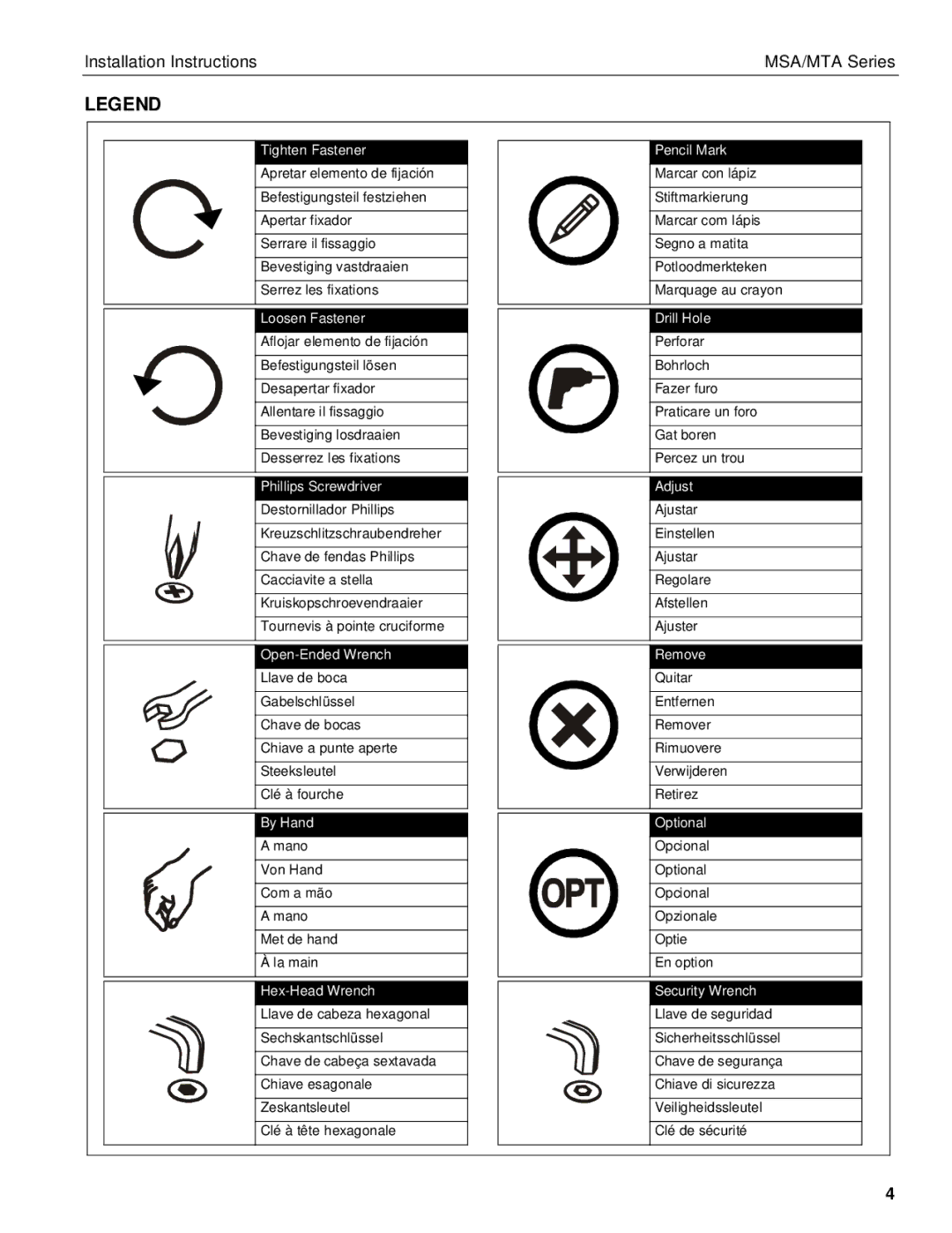 Chief Manufacturing MTA Series, MSA Series installation instructions By Hand Optional 