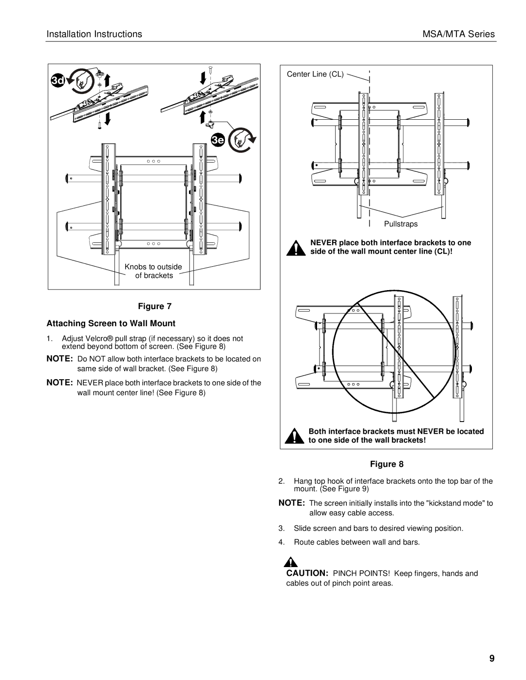 Chief Manufacturing MSA Series, MTA Series installation instructions Attaching Screen to Wall Mount 