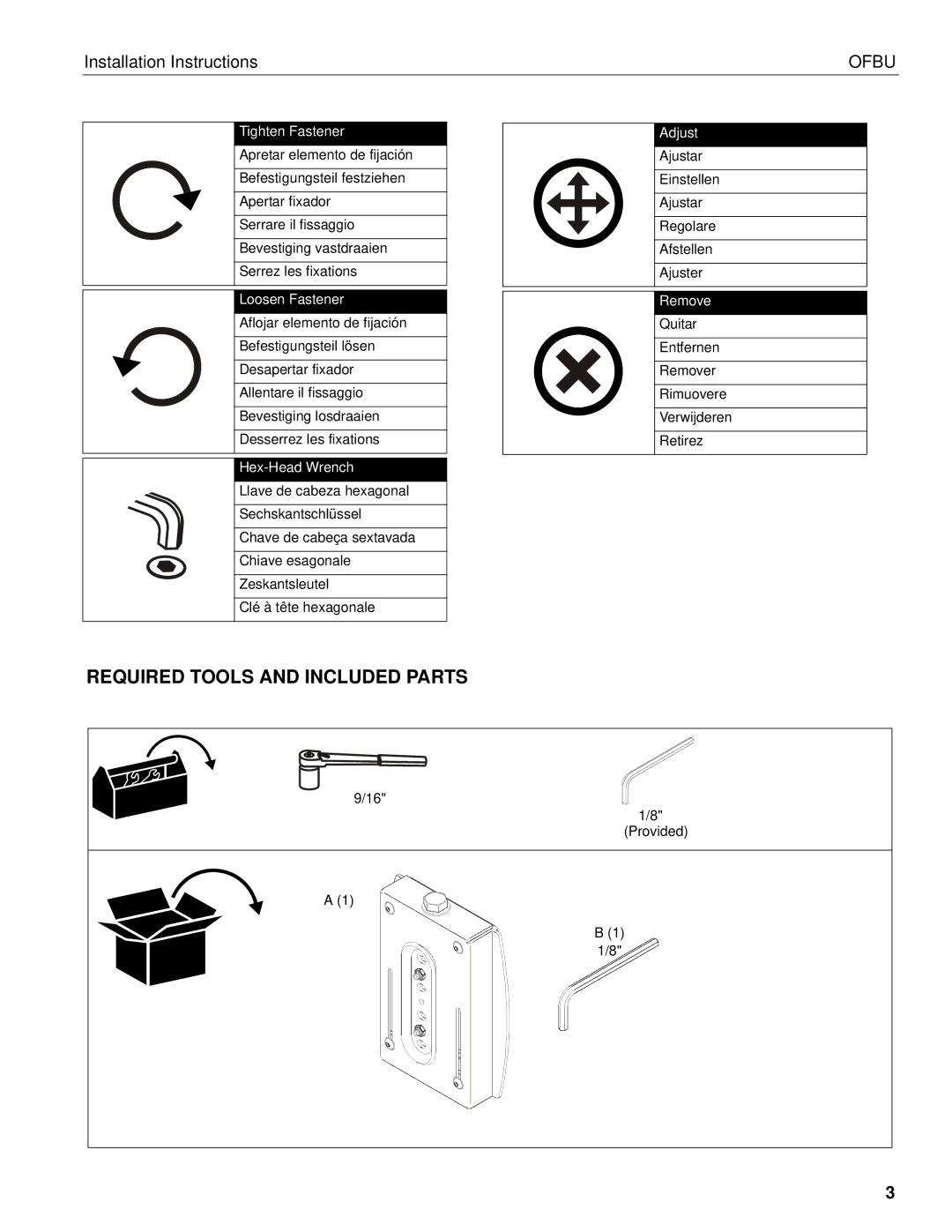 Chief Manufacturing OFBU installation instructions Required Tools and Included Parts, Tighten Fastener 