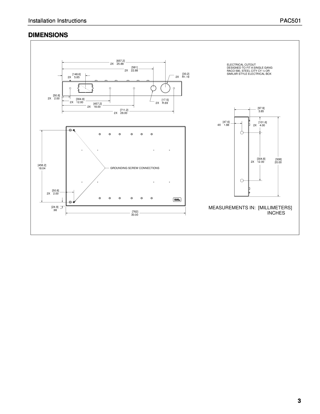 Chief Manufacturing PAC501 installation instructions Dimensions, Installation Instructions, Measurements In Millimeters 