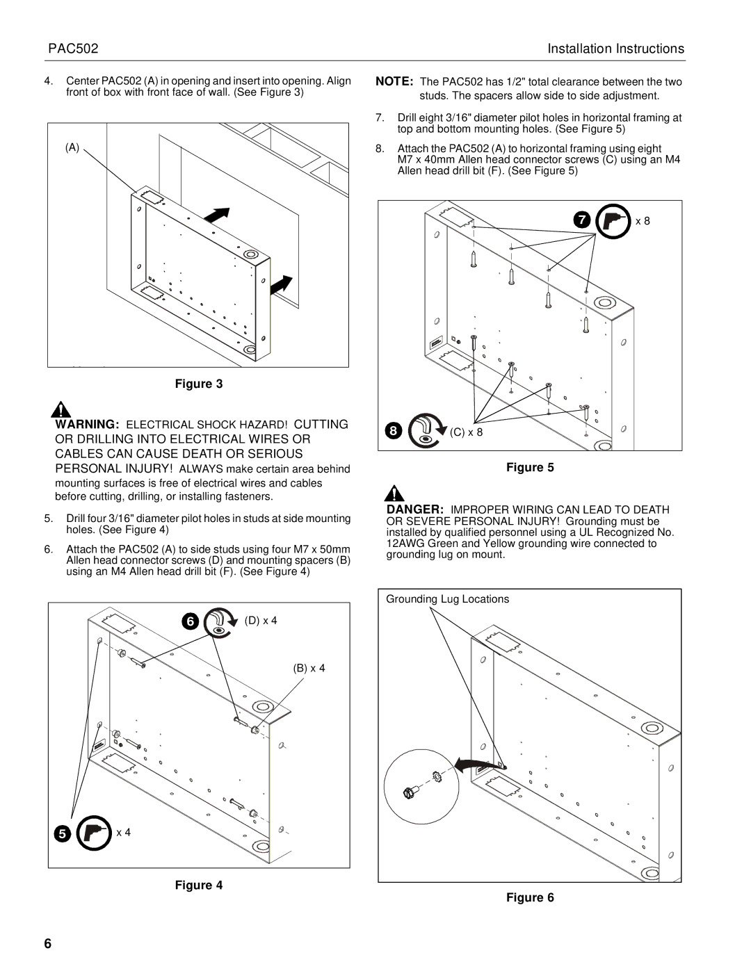 Chief Manufacturing PAC502 installation instructions Grounding Lug Locations 