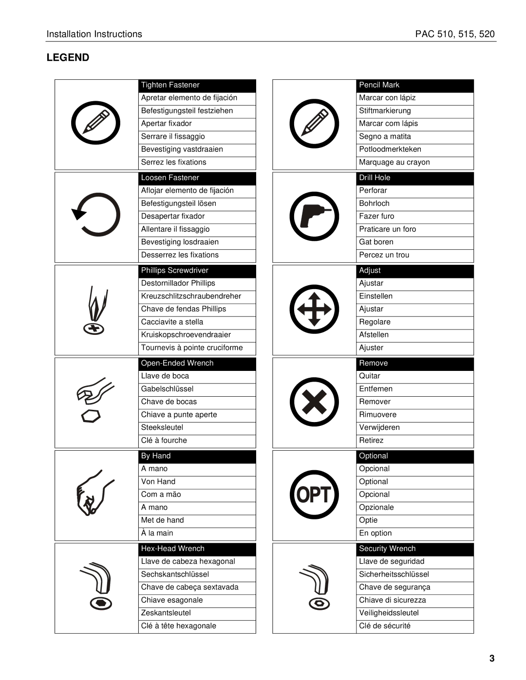 Chief Manufacturing PAC510 installation instructions Installation Instructions PAC 510, 515 