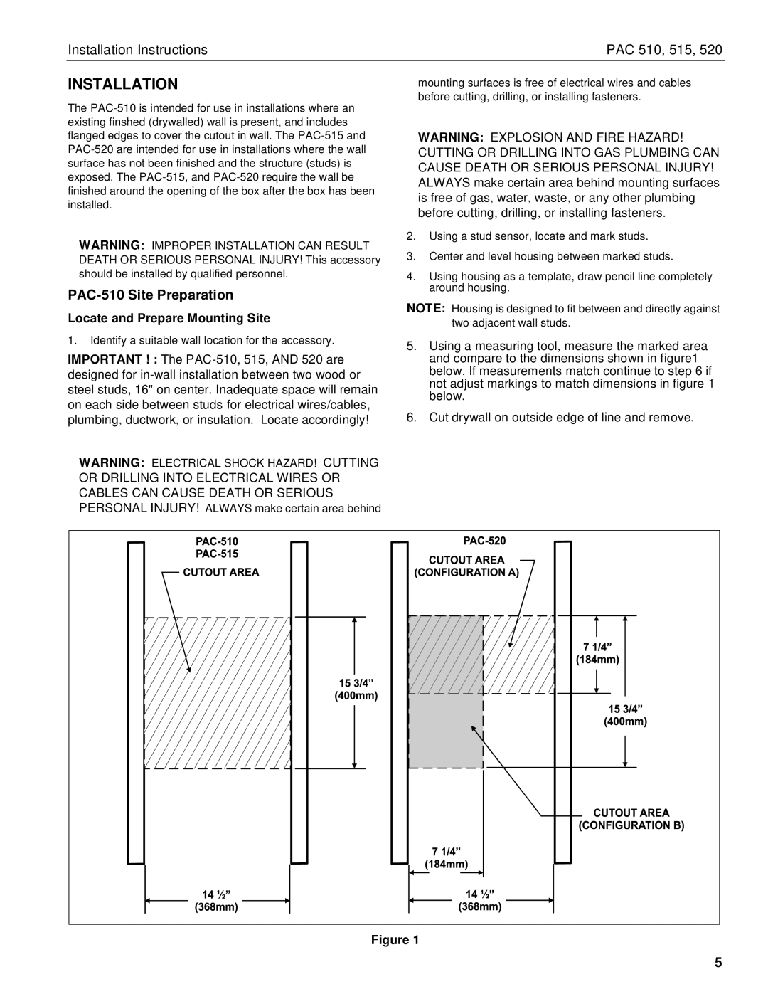 Chief Manufacturing PAC510 installation instructions Installation, PAC-510 Site Preparation 