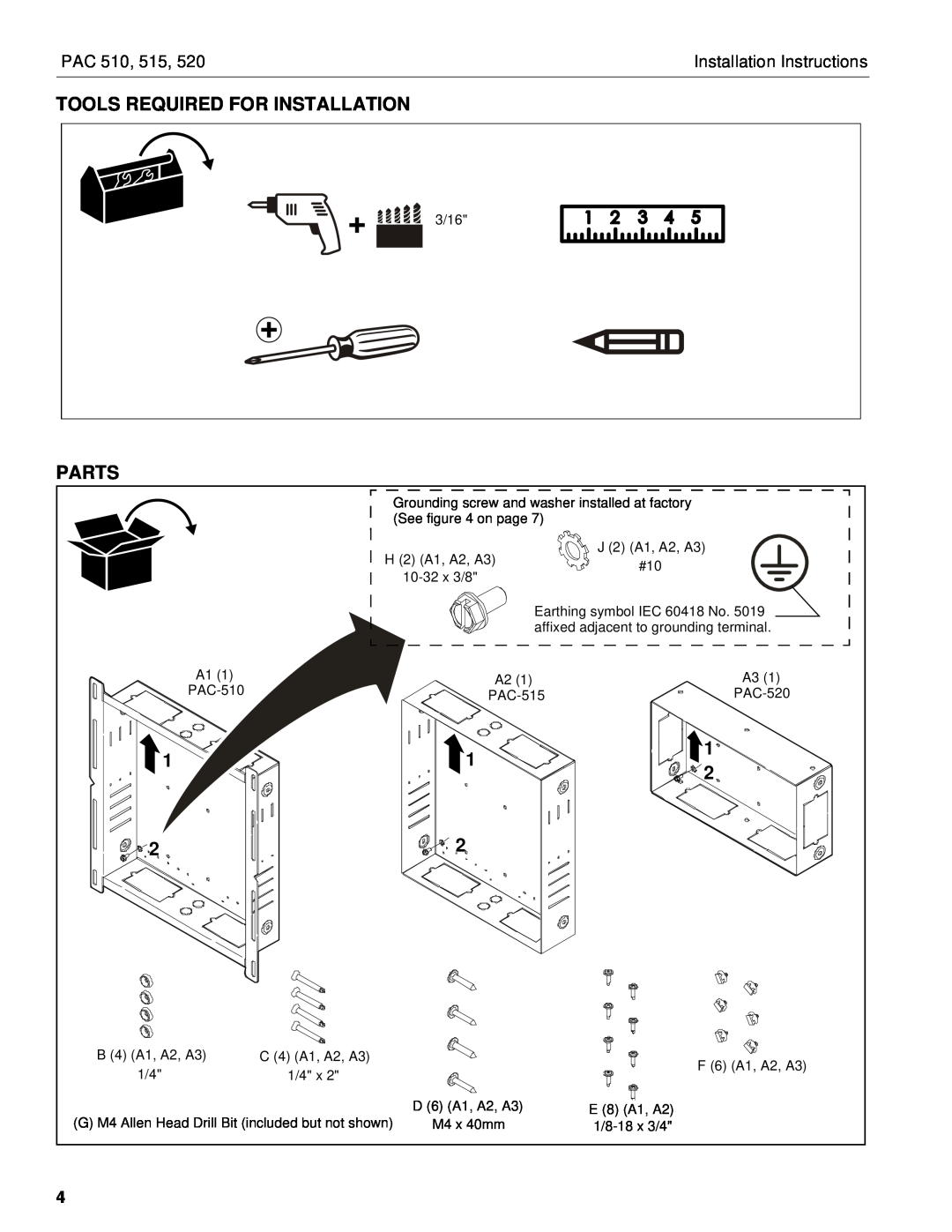 Chief Manufacturing PAC510 installation instructions Tools Required For Installation, Parts, Pac, Installation Instructions 