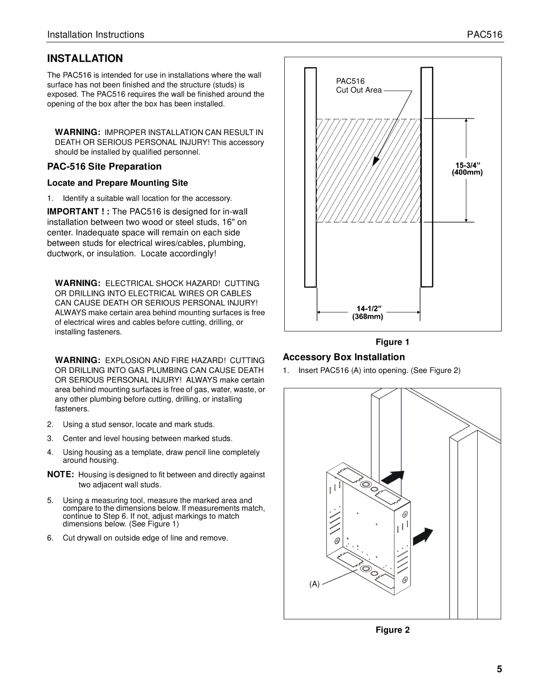 Chief Manufacturing PAC516 installation instructions Installation, PAC-516 Site Preparation 