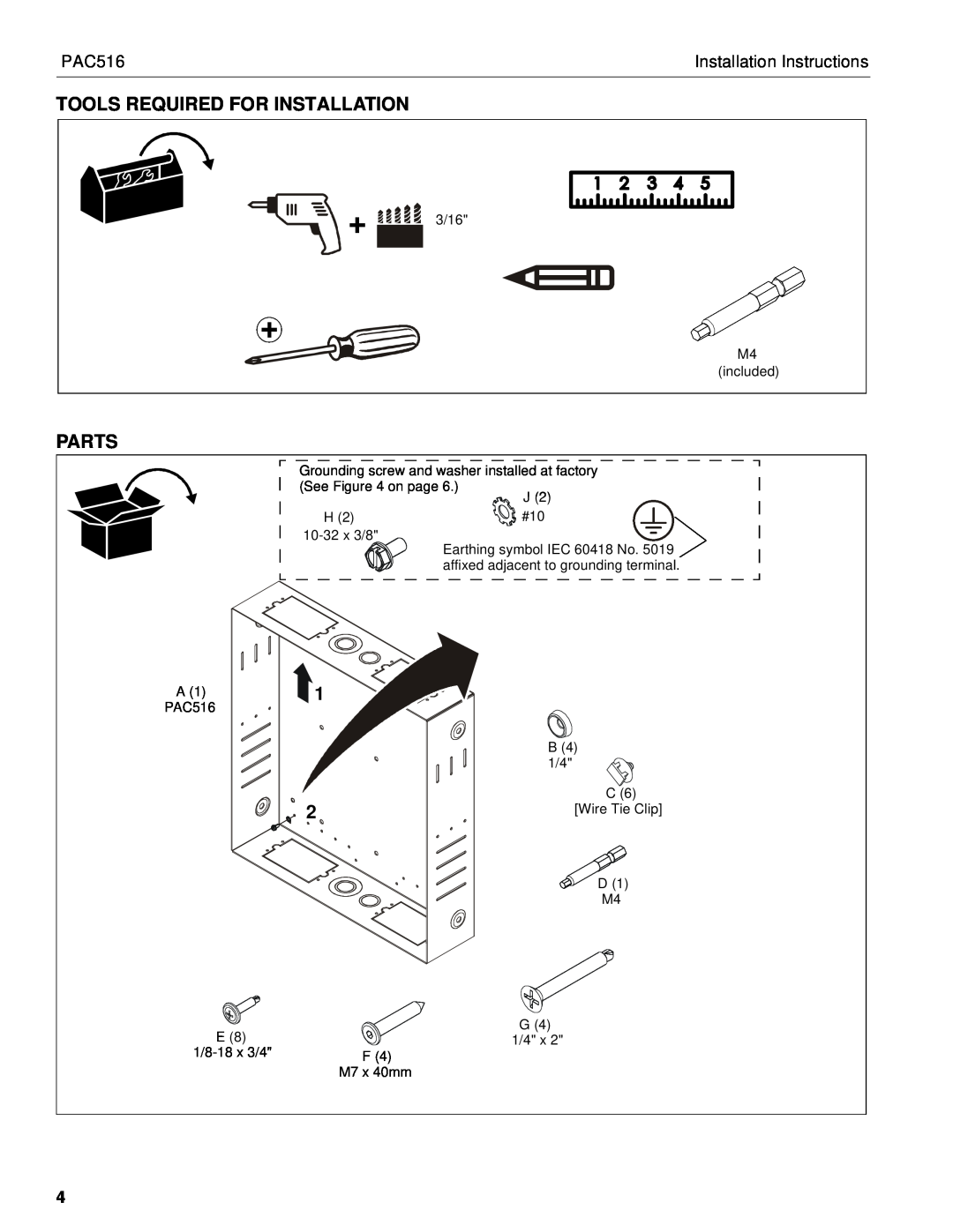 Chief Manufacturing PAC516 installation instructions Tools Required For Installation, Parts, Installation Instructions 