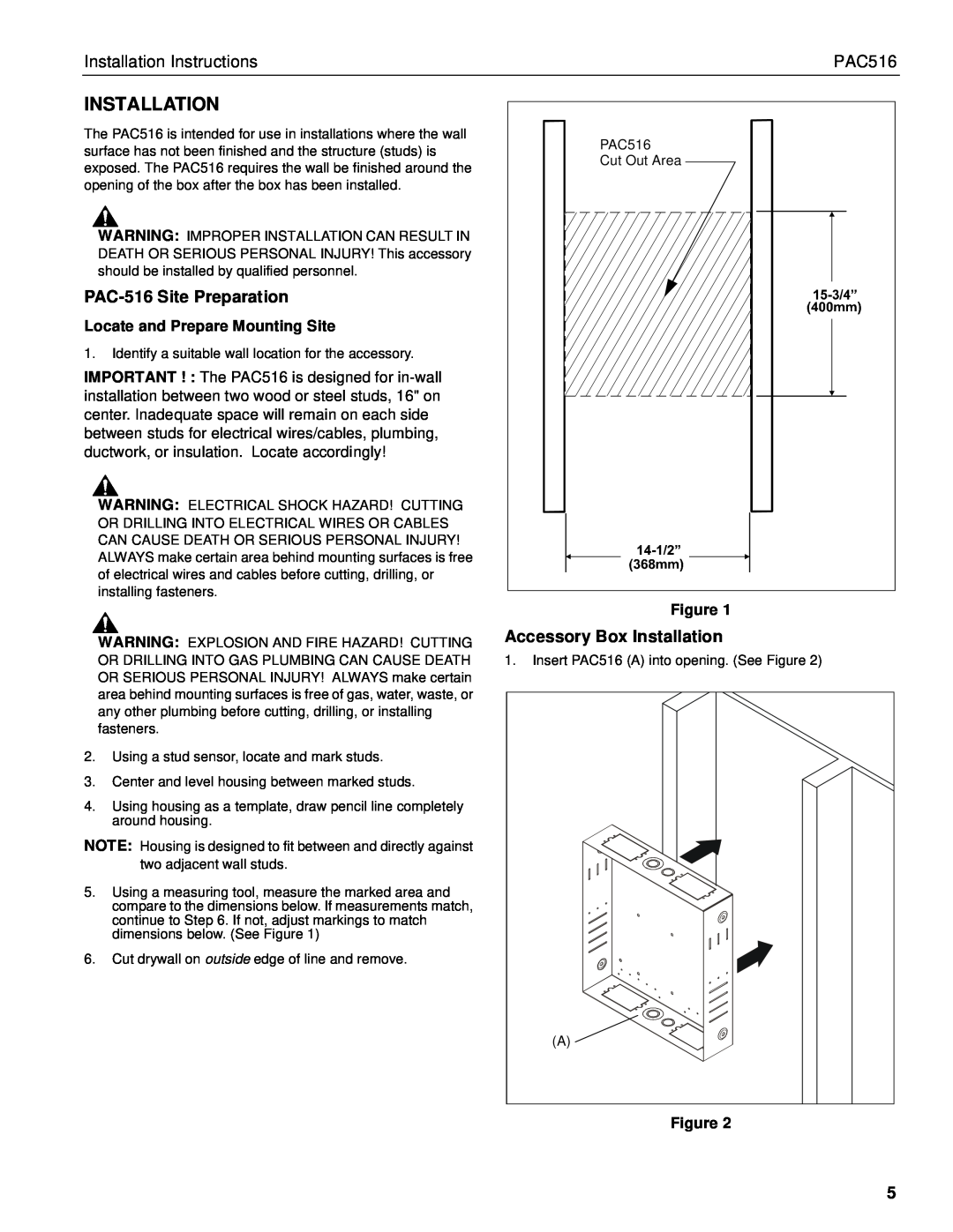Chief Manufacturing IMPORTANT ! The PAC516 is designed for in-wall, Installation Instructions 
