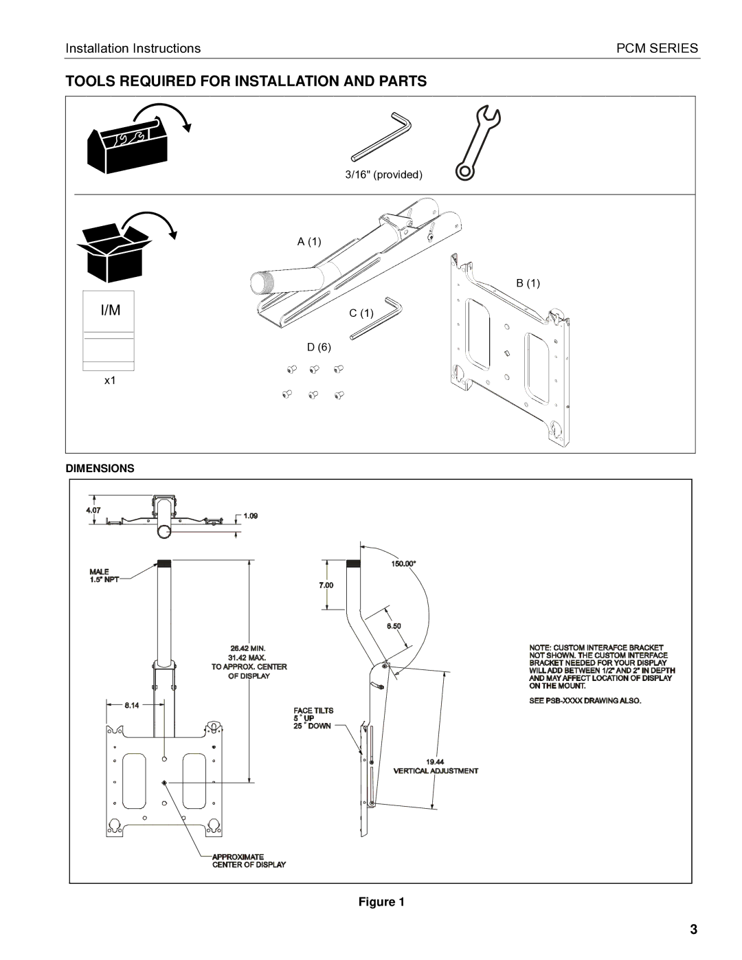 Chief Manufacturing PCM Series installation instructions Tools Required for Installation and Parts 