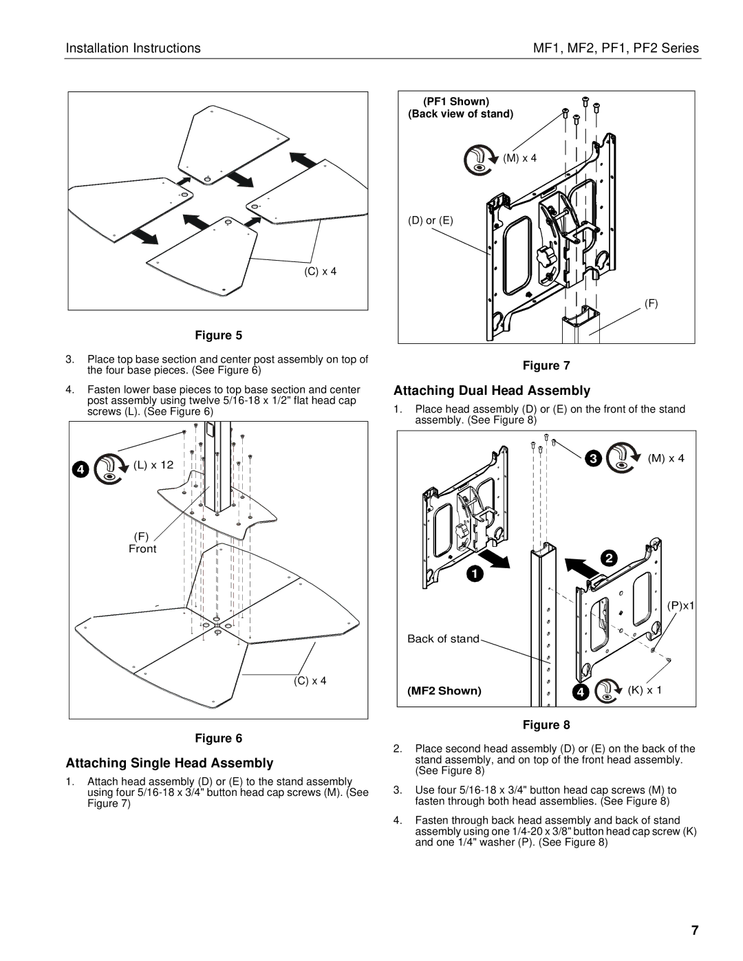 Chief Manufacturing MF1 Series, PF2 Series, PF1 Series Attaching Single Head Assembly, Attaching Dual Head Assembly 