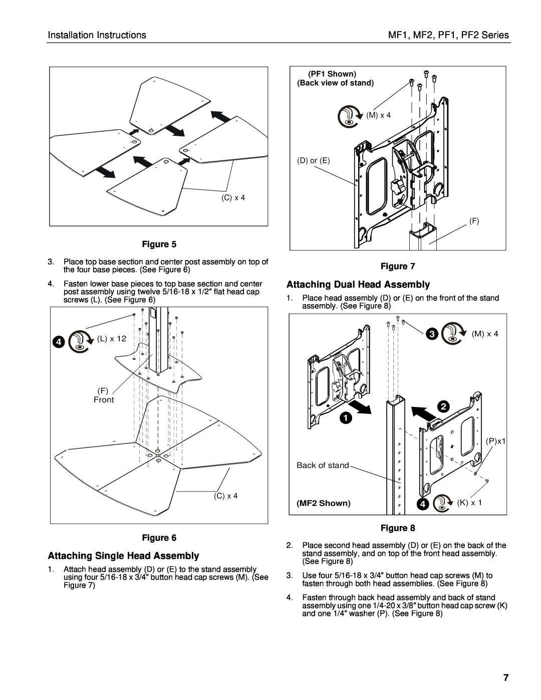 Chief Manufacturing MF1 Series Attaching Single Head Assembly, Attaching Dual Head Assembly, Installation Instructions 
