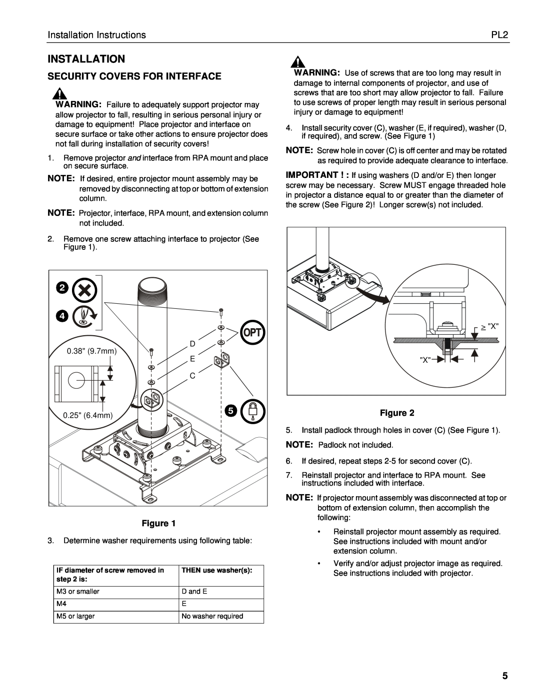 Chief Manufacturing PL2 installation instructions Security Covers For Interface, Installation Instructions 