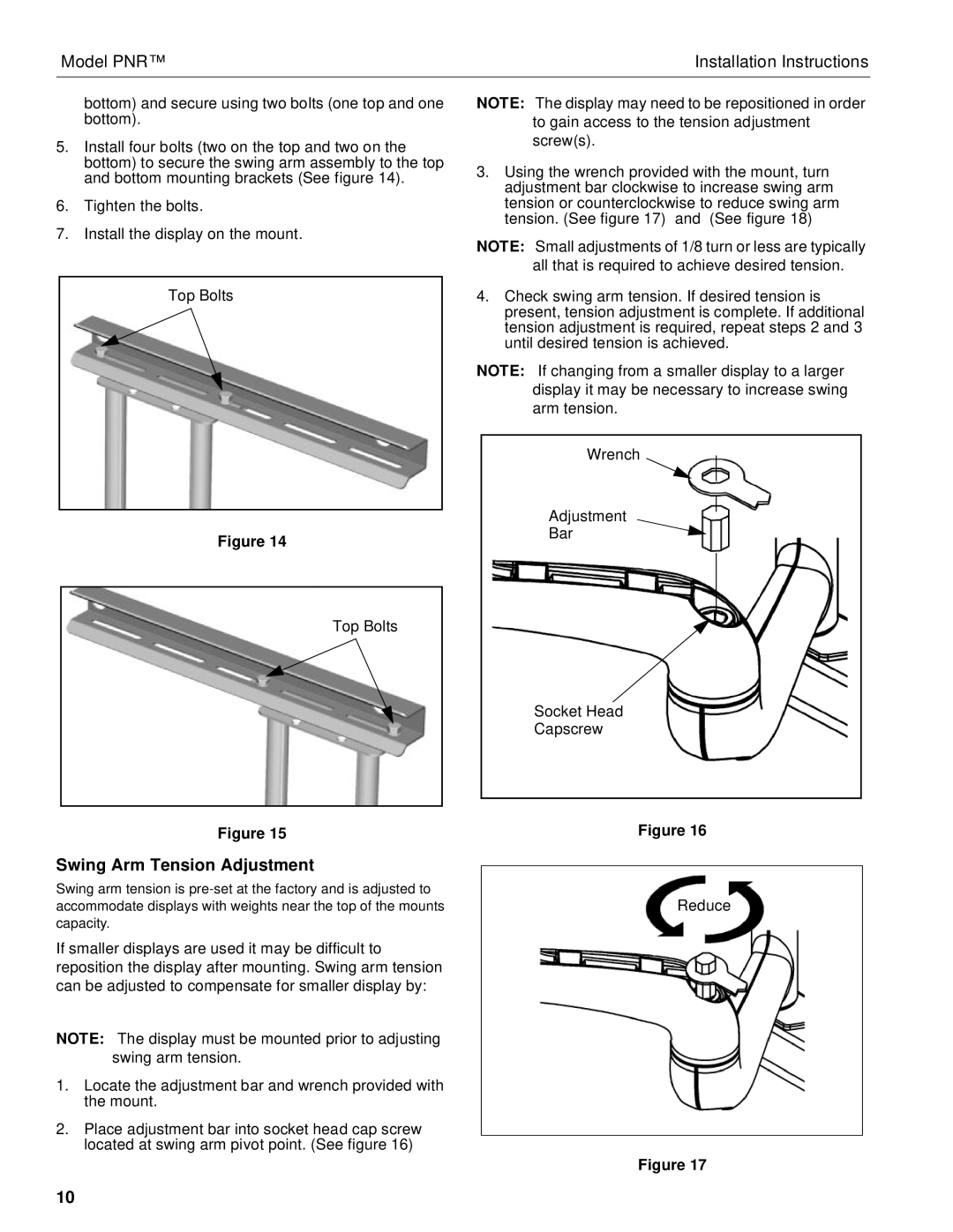 Chief Manufacturing PNR installation instructions Swing Arm Tension Adjustment 