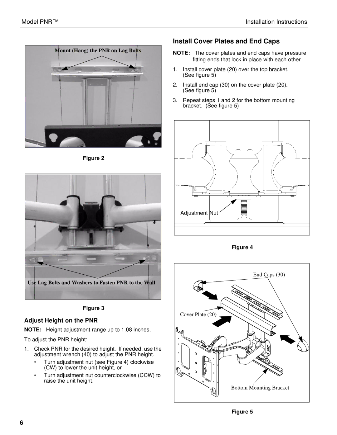 Chief Manufacturing installation instructions Install Cover Plates and End Caps, Adjust Height on the PNR 