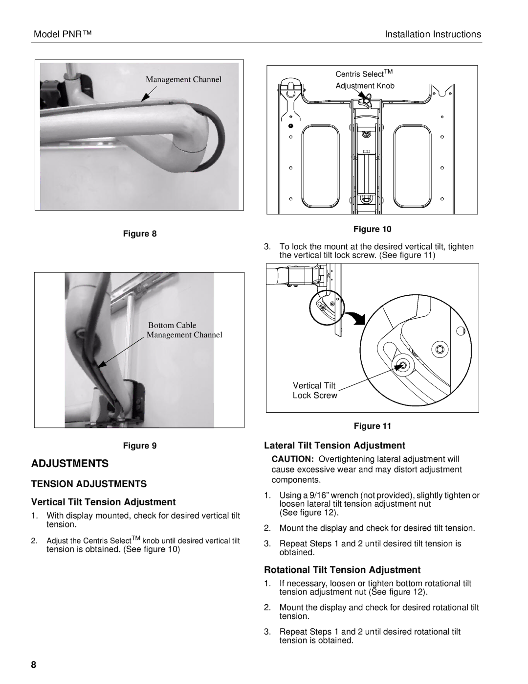 Chief Manufacturing PNR Adjustments, Vertical Tilt Tension Adjustment, Lateral Tilt Tension Adjustment 