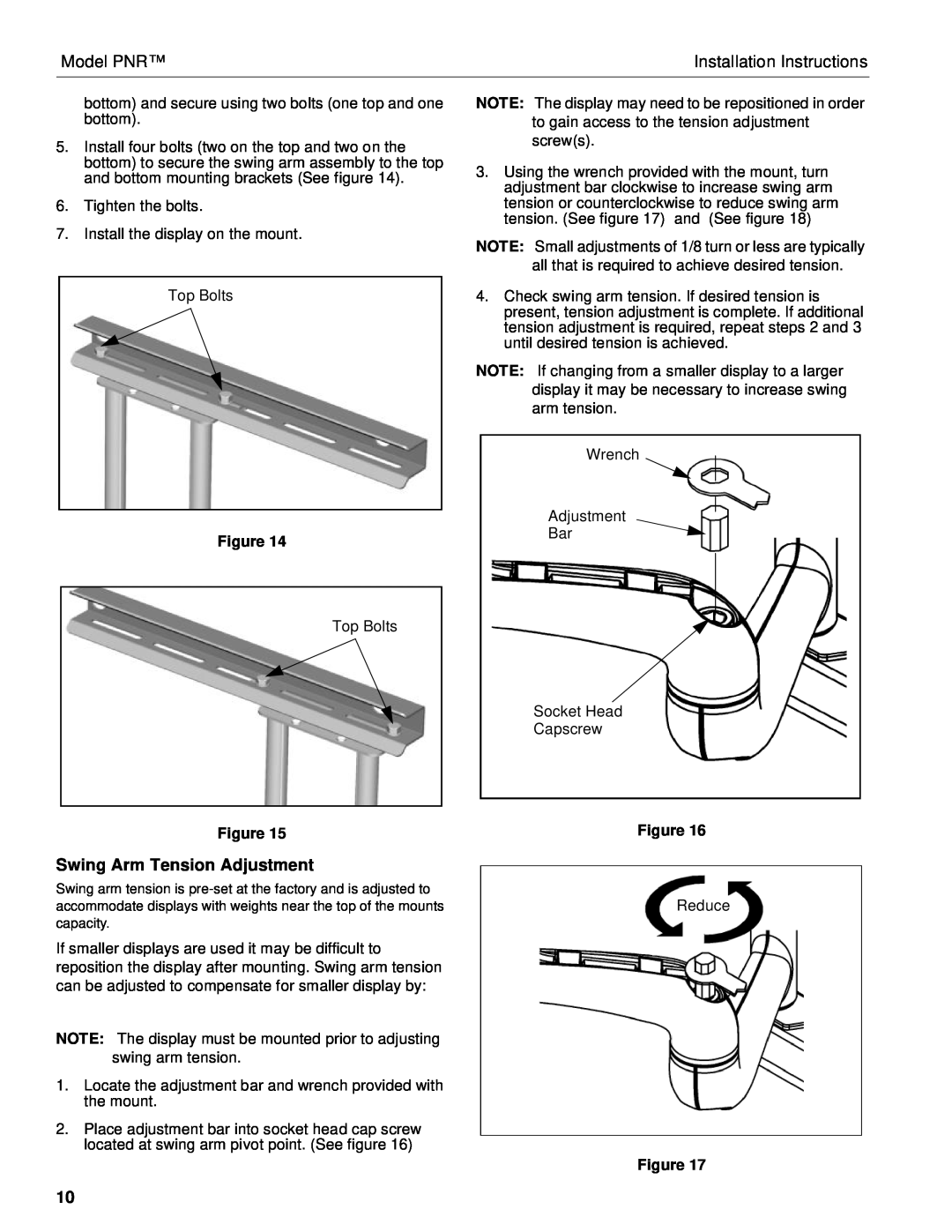 Chief Manufacturing PNR installation instructions Swing Arm Tension Adjustment 