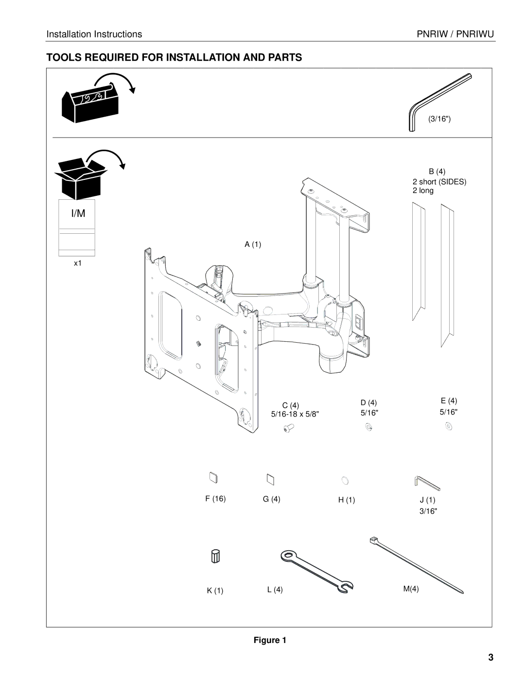 Chief Manufacturing PNRIWU installation instructions Tools Required for Installation and Parts 