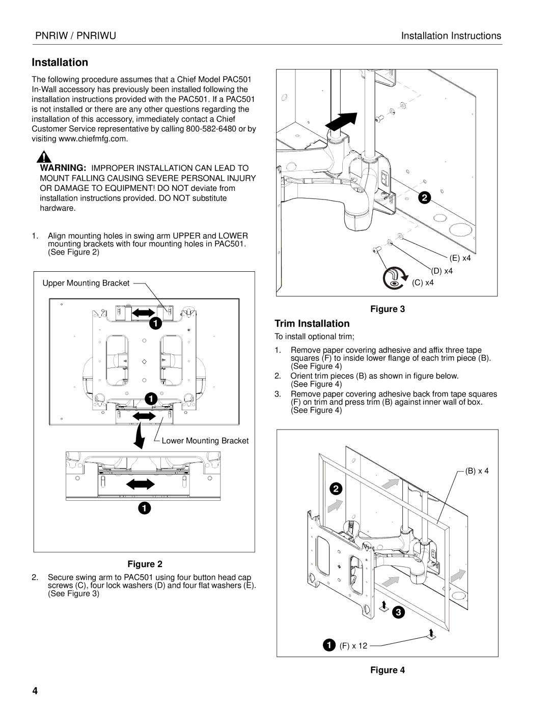 Chief Manufacturing PNRIWU installation instructions Trim Installation 