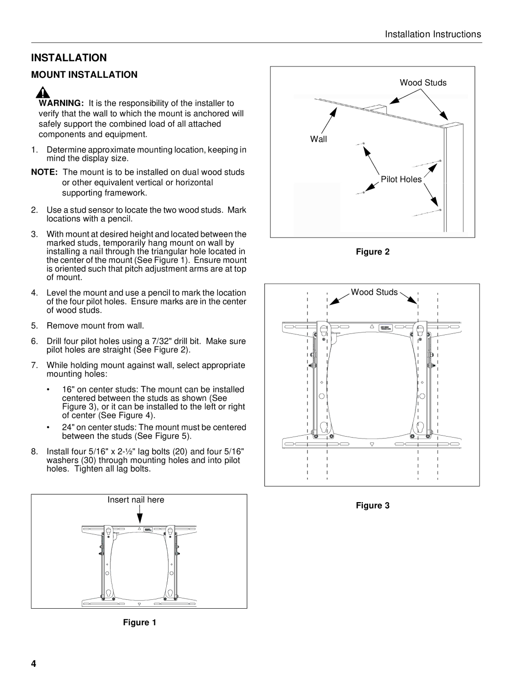 Chief Manufacturing PRO-2000 installation instructions Mount Installation 