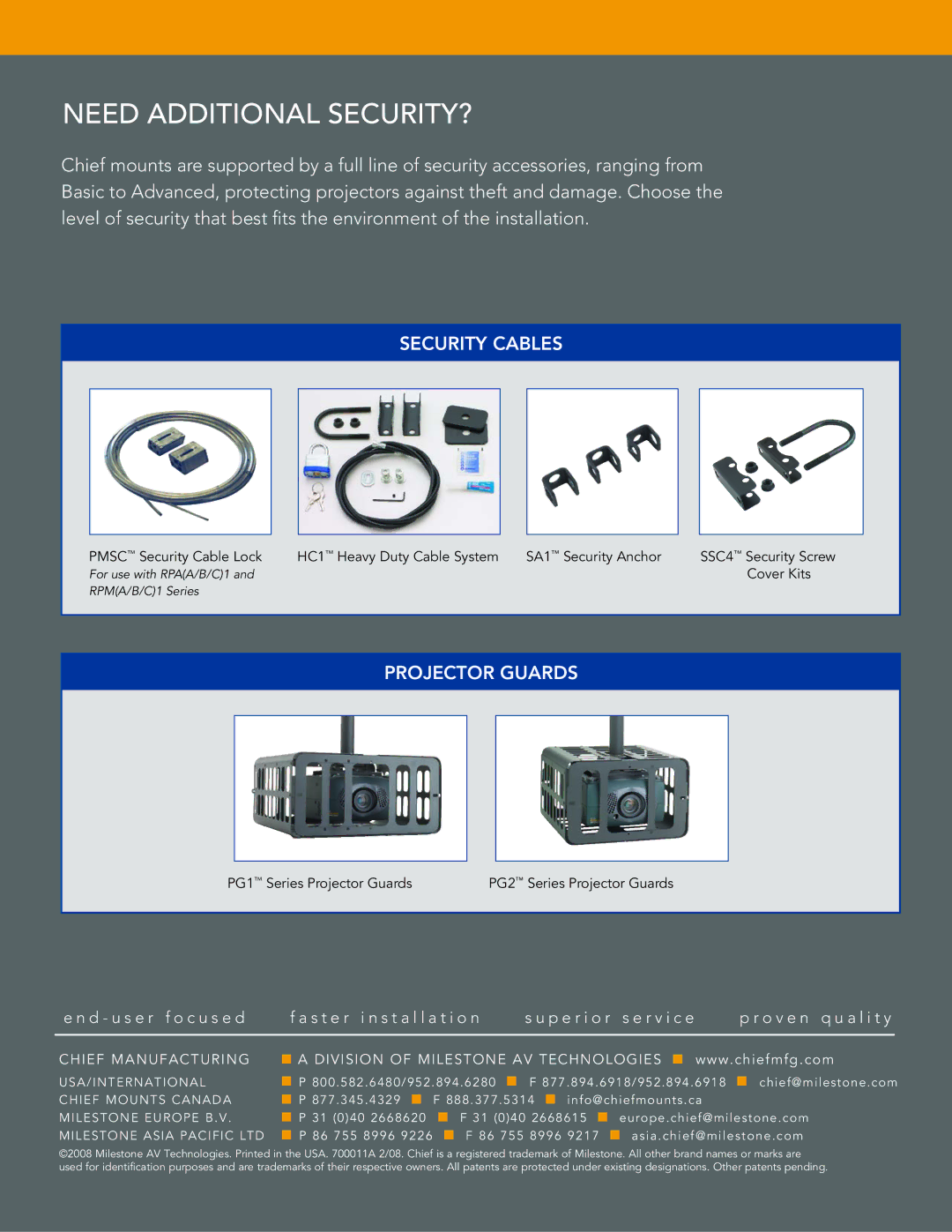 Chief Manufacturing Projector Ceiling Kit manual Need Additional security?, Projector Guards 