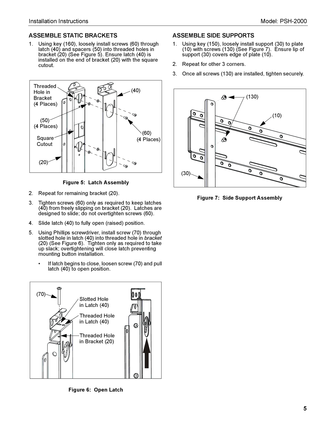 Chief Manufacturing PSH-2000 installation instructions Assemble Static Brackets, Assemble Side Supports 