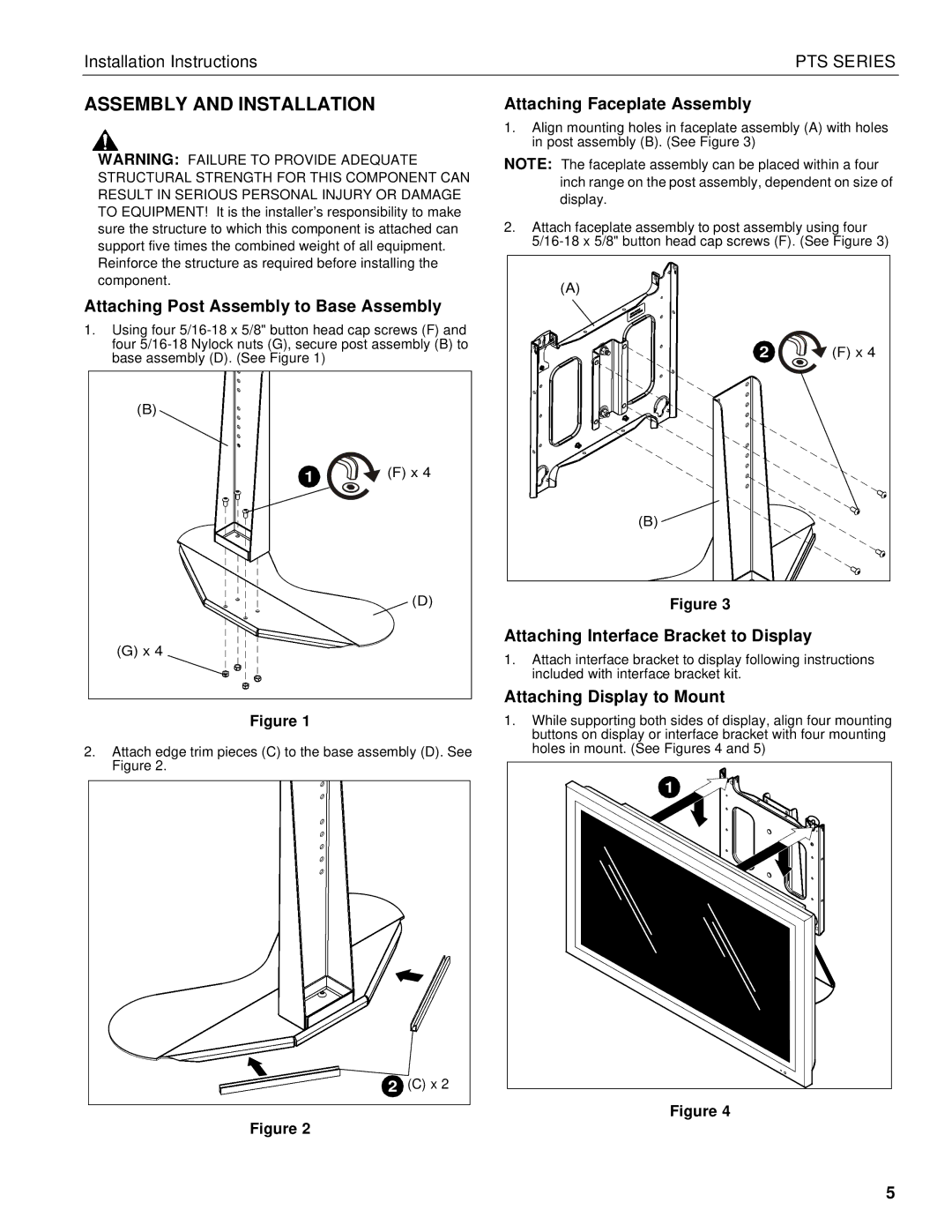 Chief Manufacturing PTS Series Assembly and Installation, Attaching Post Assembly to Base Assembly 