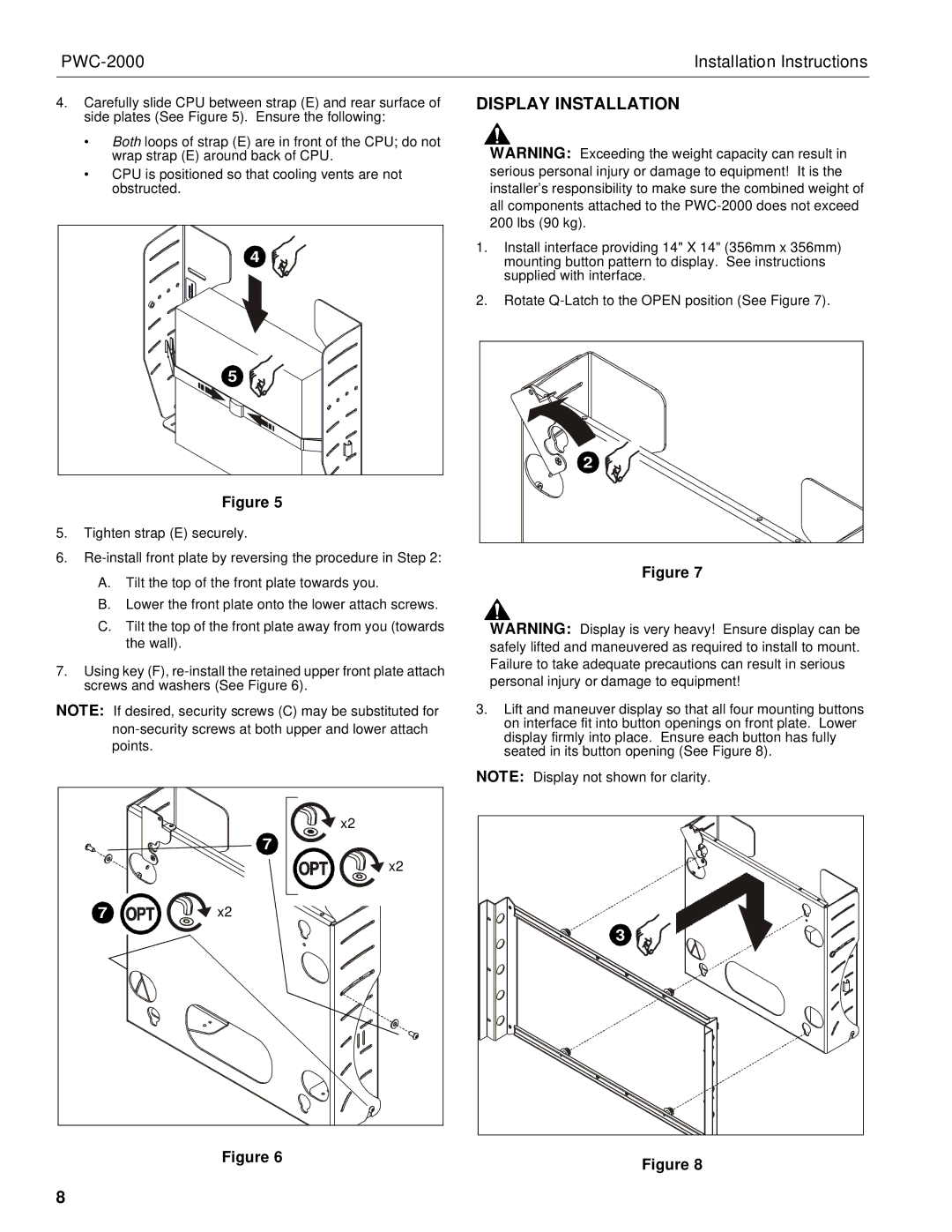 Chief Manufacturing PWC-2000 installation instructions Display Installation 