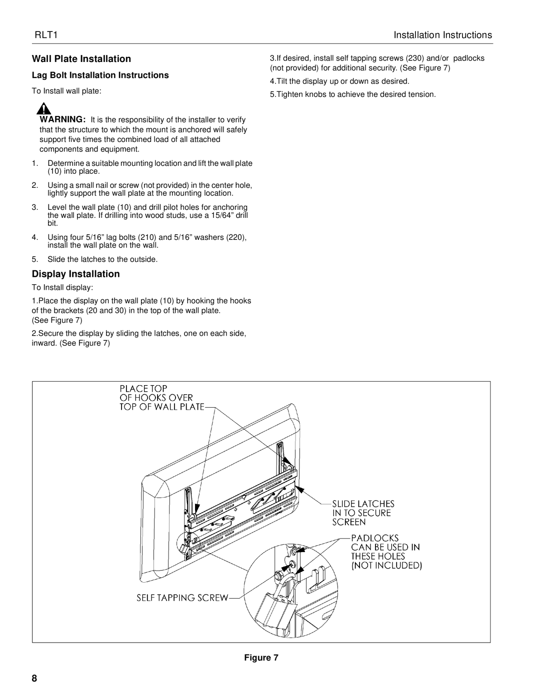 Chief Manufacturing RLT1 installation instructions Wall Plate Installation 