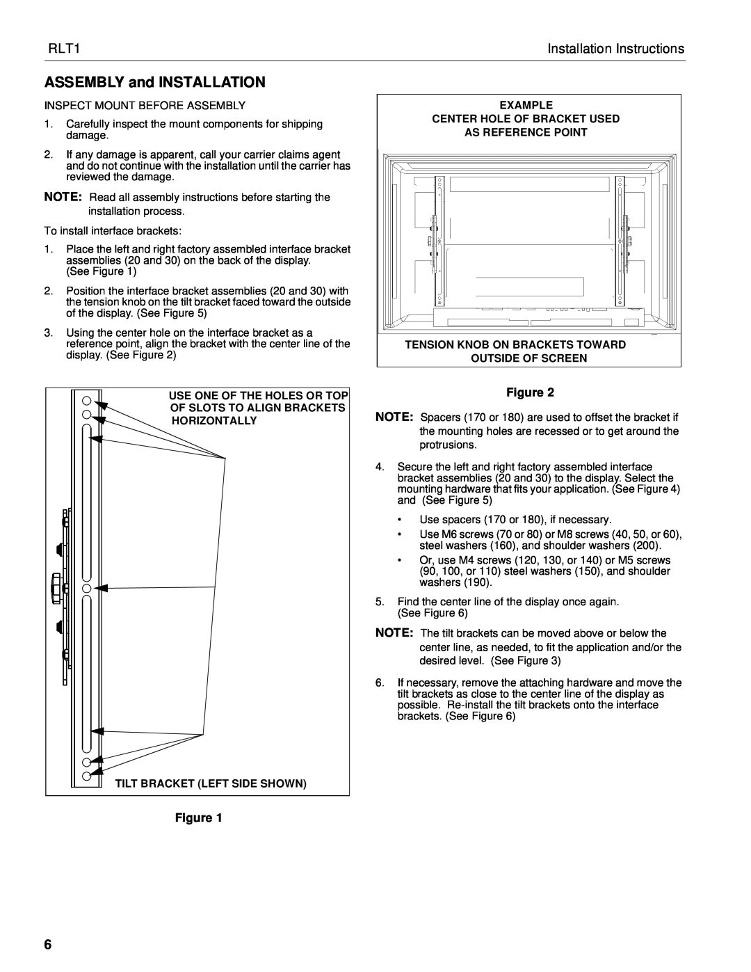 Chief Manufacturing RLT1 installation instructions ASSEMBLY and INSTALLATION, Figure, Installation Instructions 