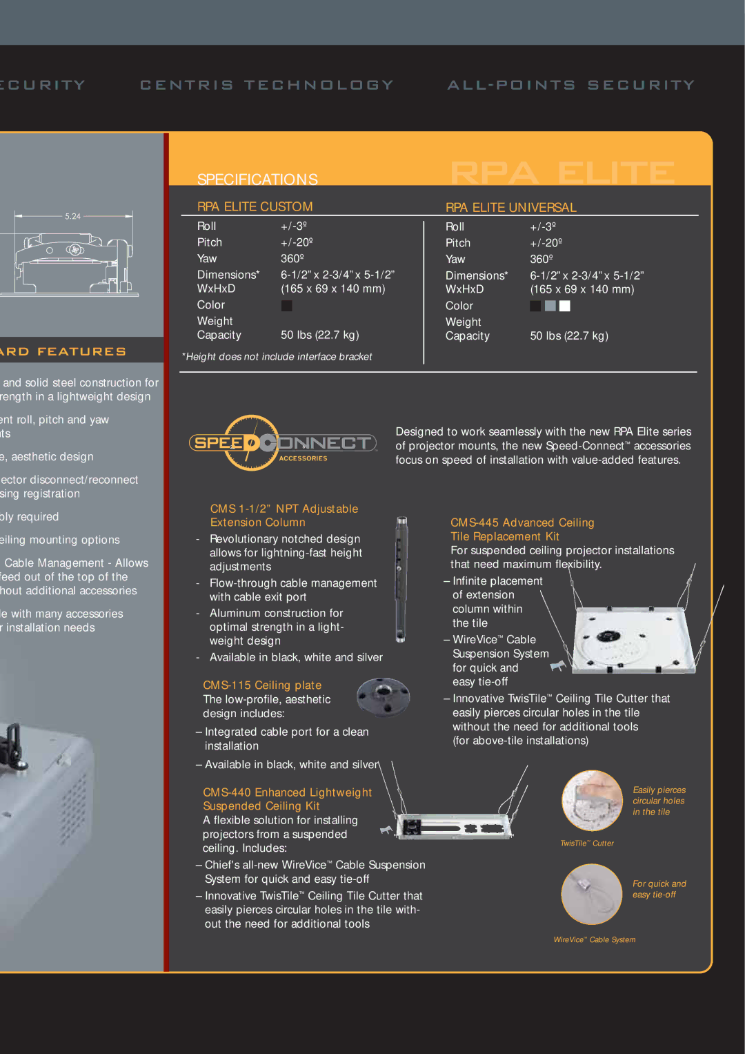 Chief Manufacturing RPMC, RPMA, RPA4000 manual Ecurity Centris Technology ALL-POINTS Security, ARD Features 