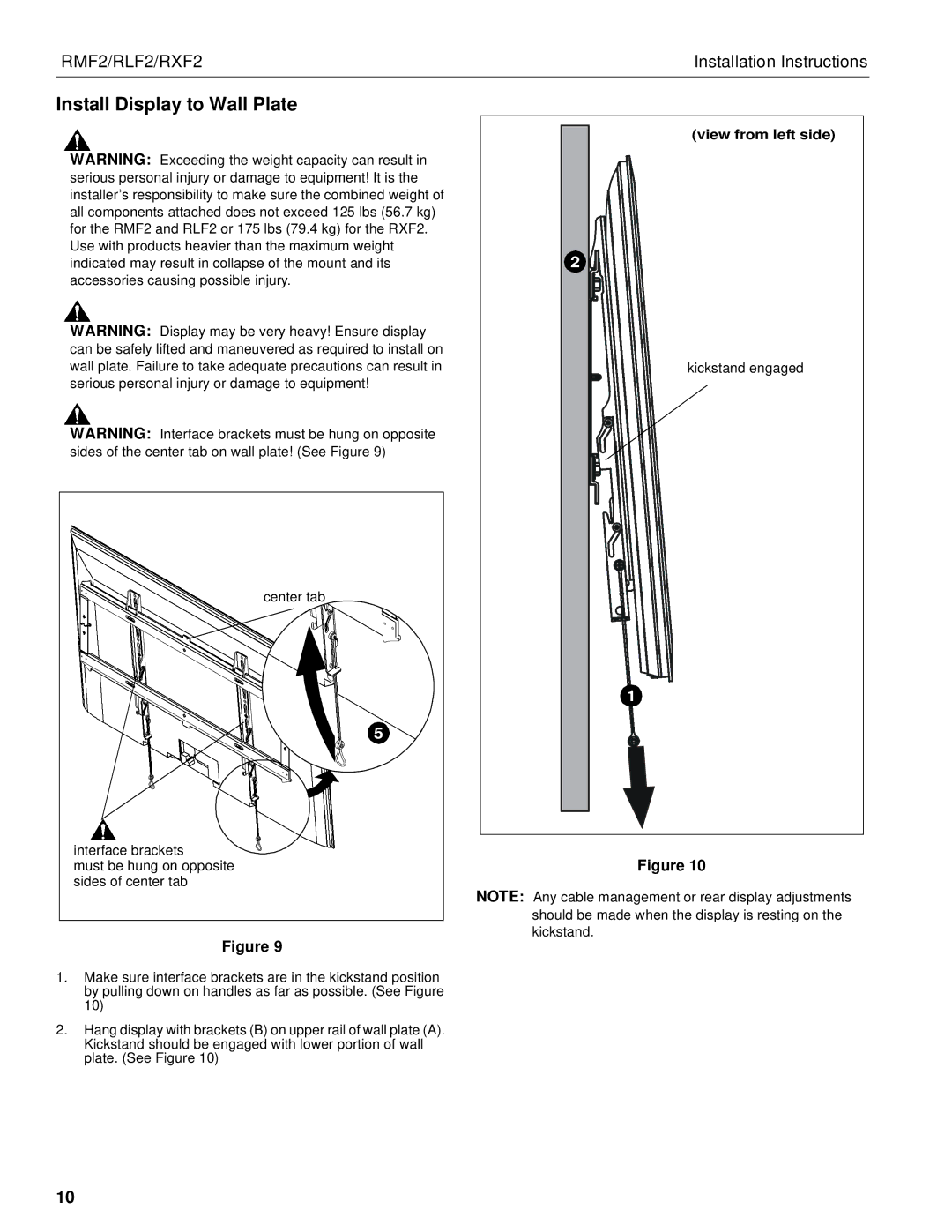 Chief Manufacturing RMF2, RXF2, RLF2 installation instructions Install Display to Wall Plate 