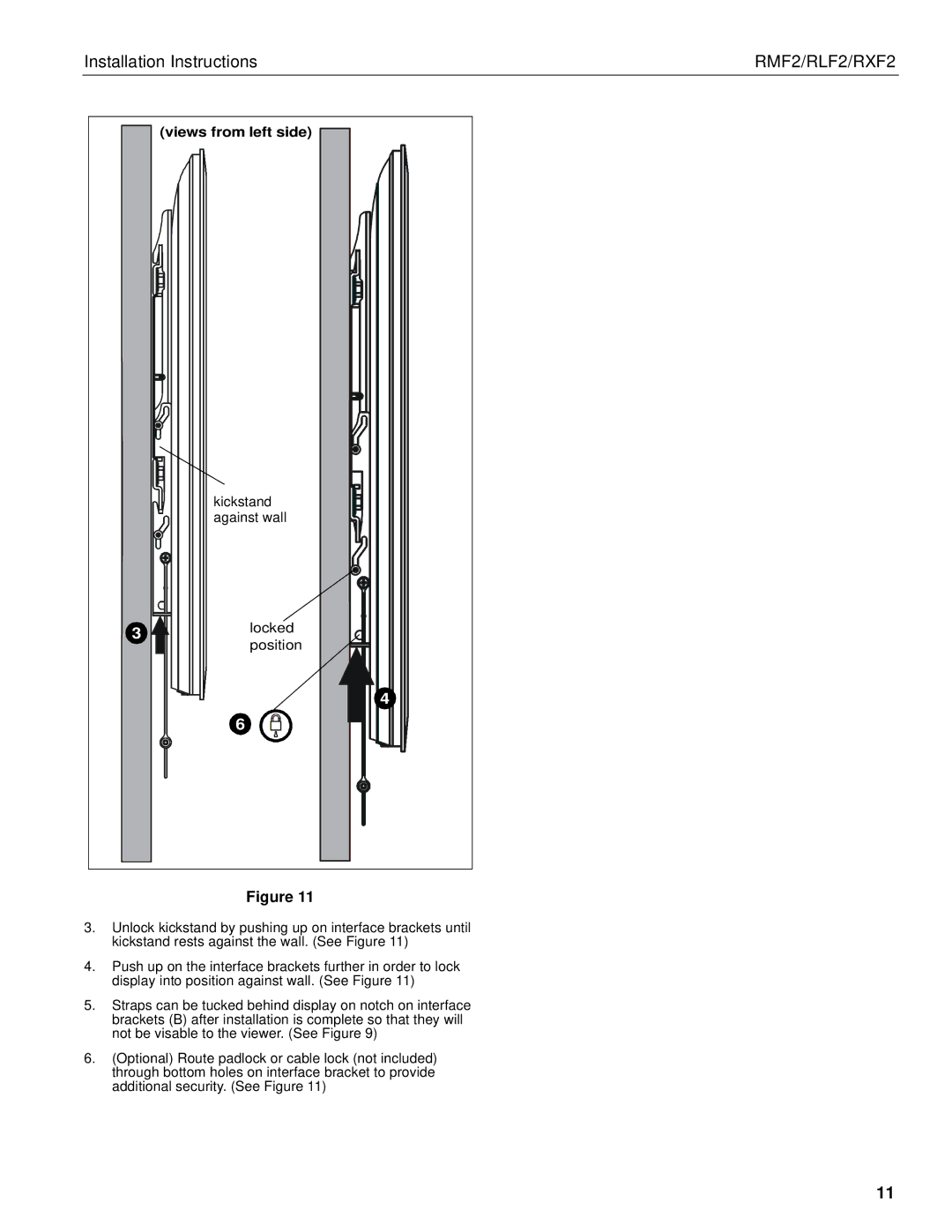 Chief Manufacturing RLF2, RXF2, RMF2 installation instructions Views from left side 