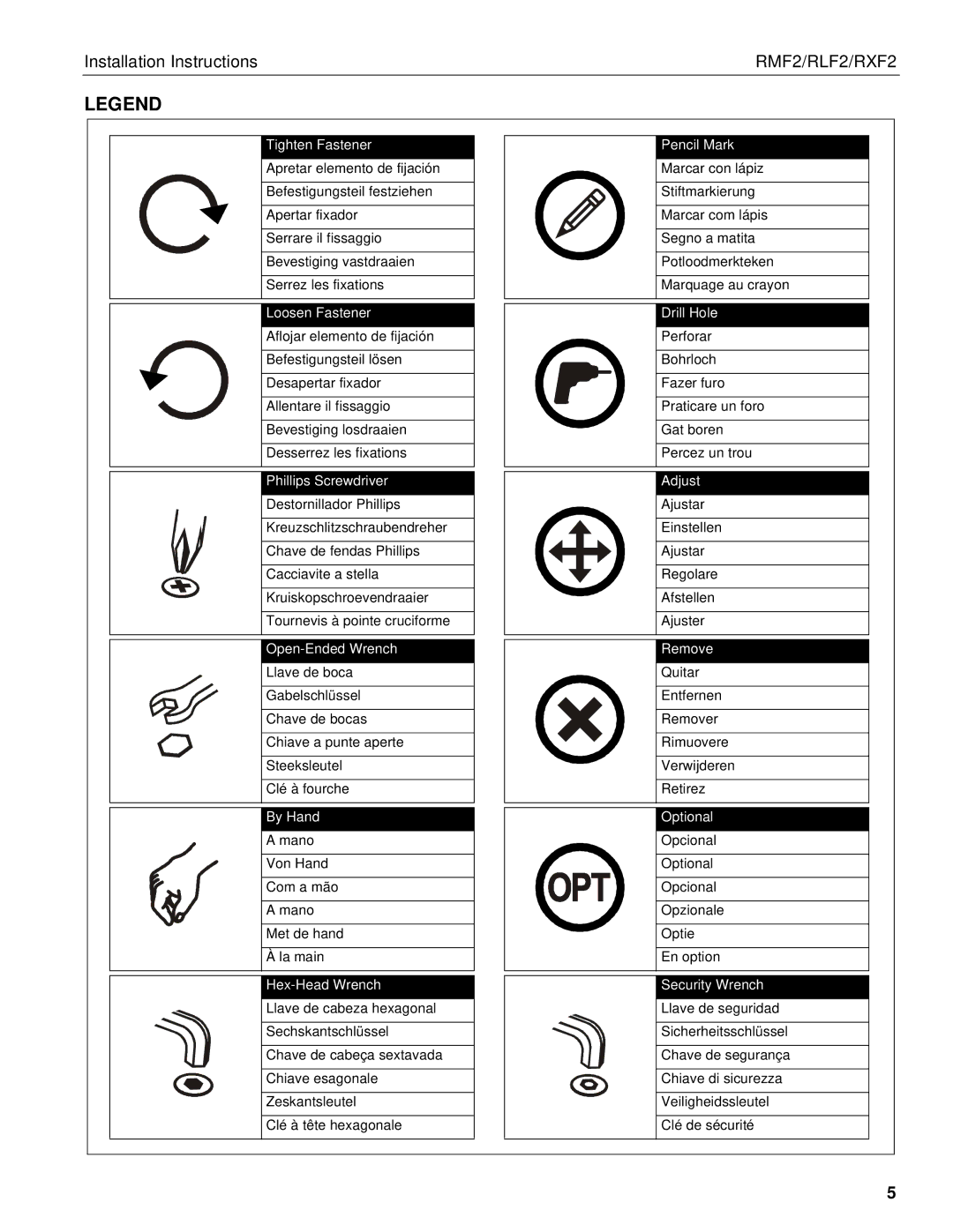 Chief Manufacturing RLF2, RXF2, RMF2 installation instructions By Hand Optional 