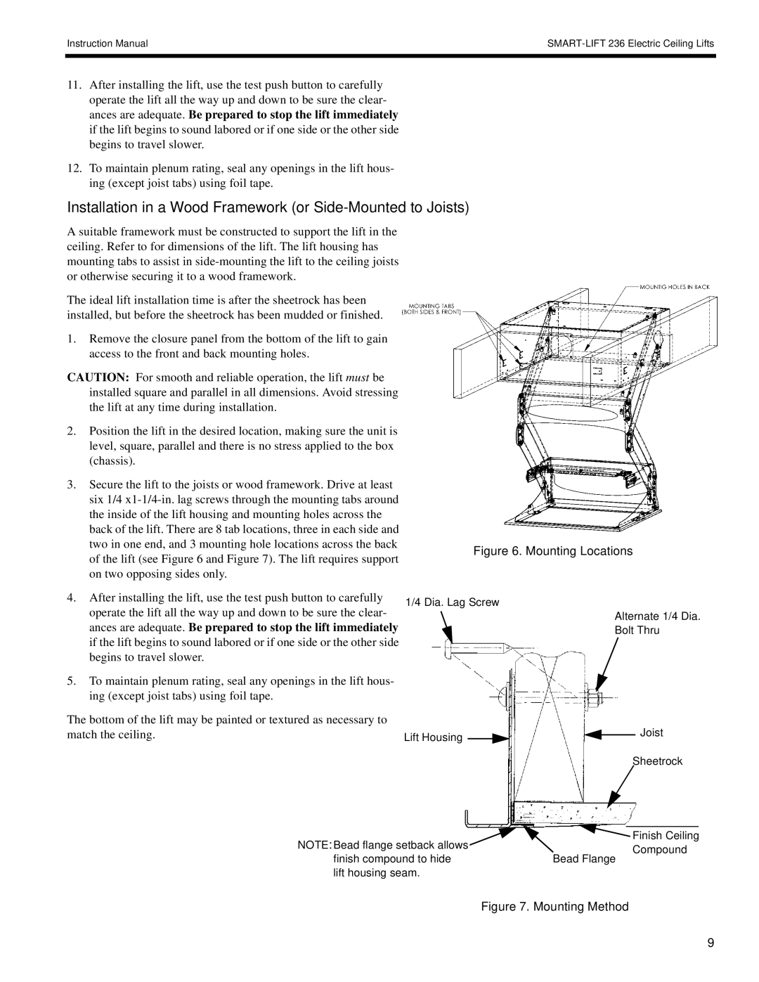 Chief Manufacturing SL-236 Installation in a Wood Framework or Side-Mounted to Joists, Mounting Locations 