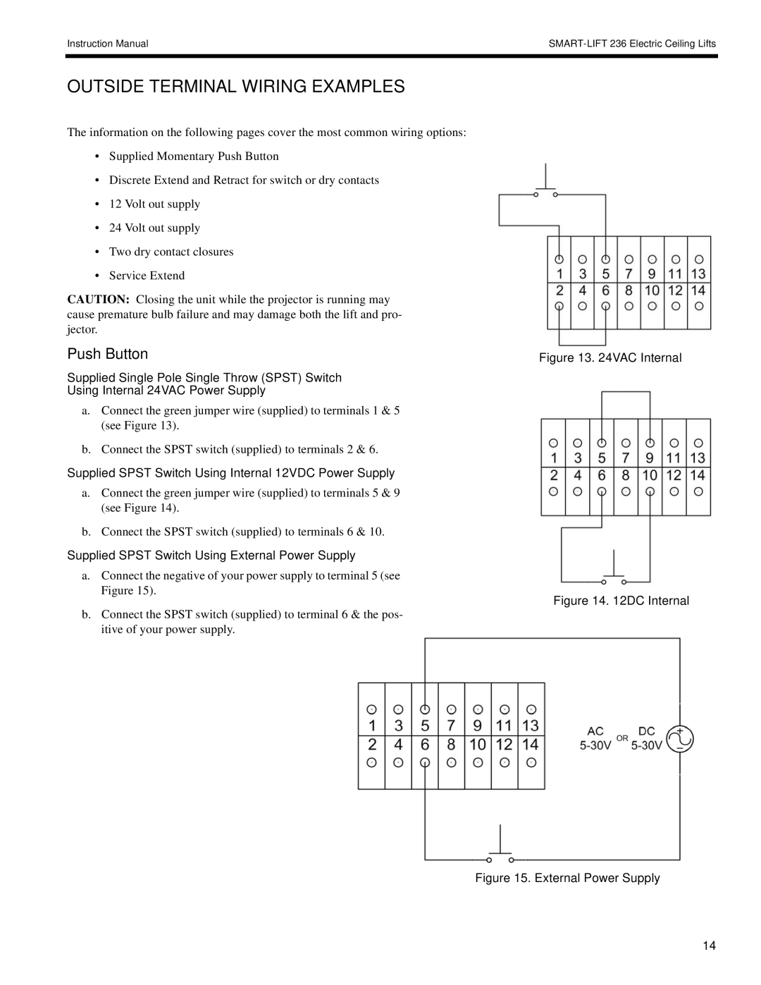 Chief Manufacturing SL-236 installation instructions Outside Terminal Wiring Examples, Push Button 