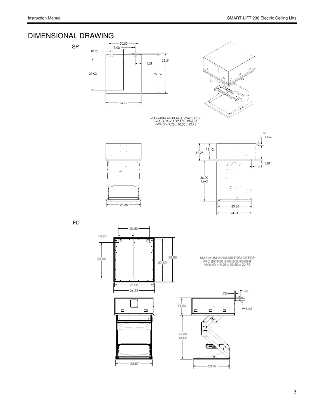 Chief Manufacturing SL-236 installation instructions Dimensional Drawing 