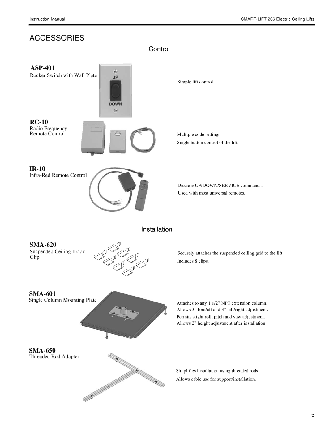 Chief Manufacturing SL-236 installation instructions Accessories, Control, Installation 