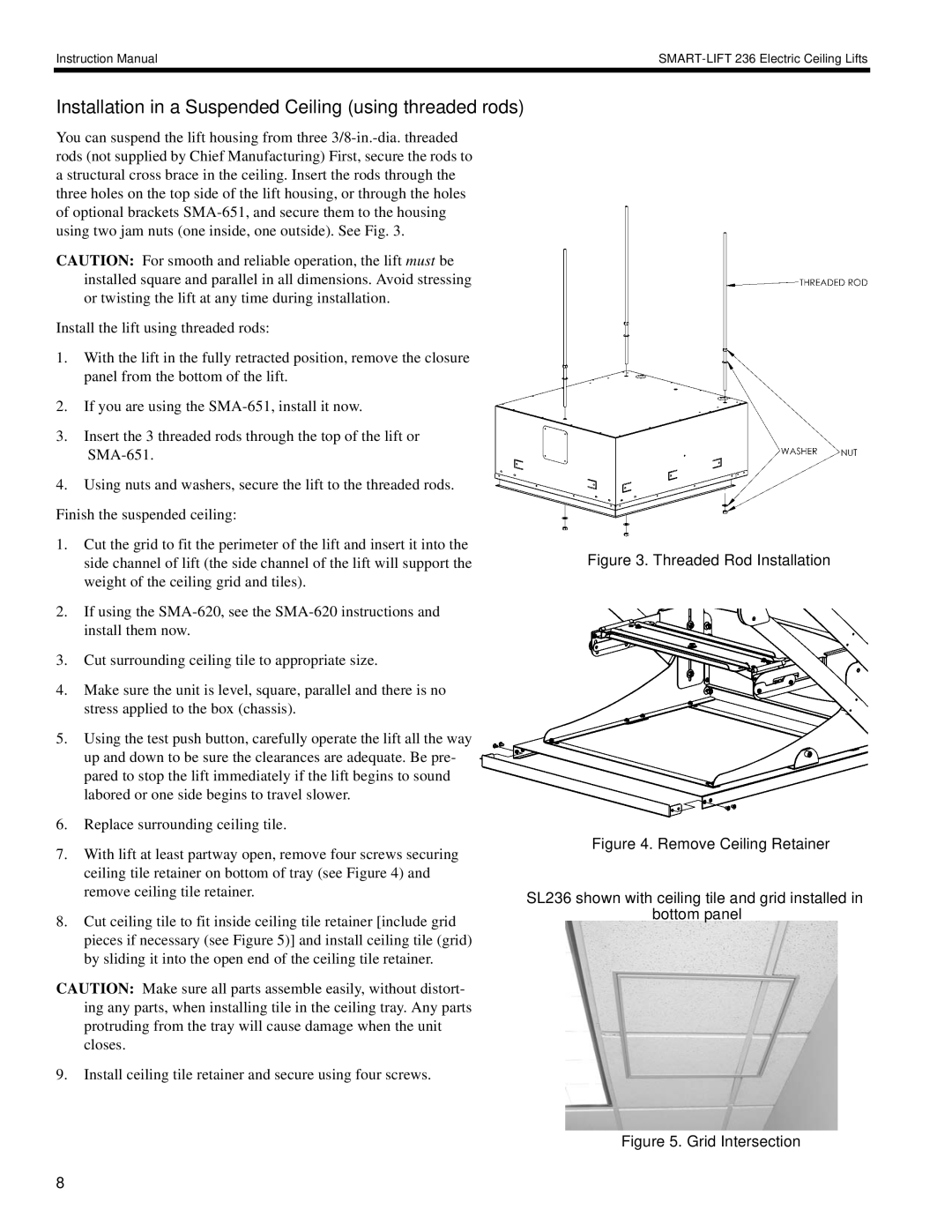 Chief Manufacturing SL-236 Installation in a Suspended Ceiling using threaded rods, Threaded Rod Installation 