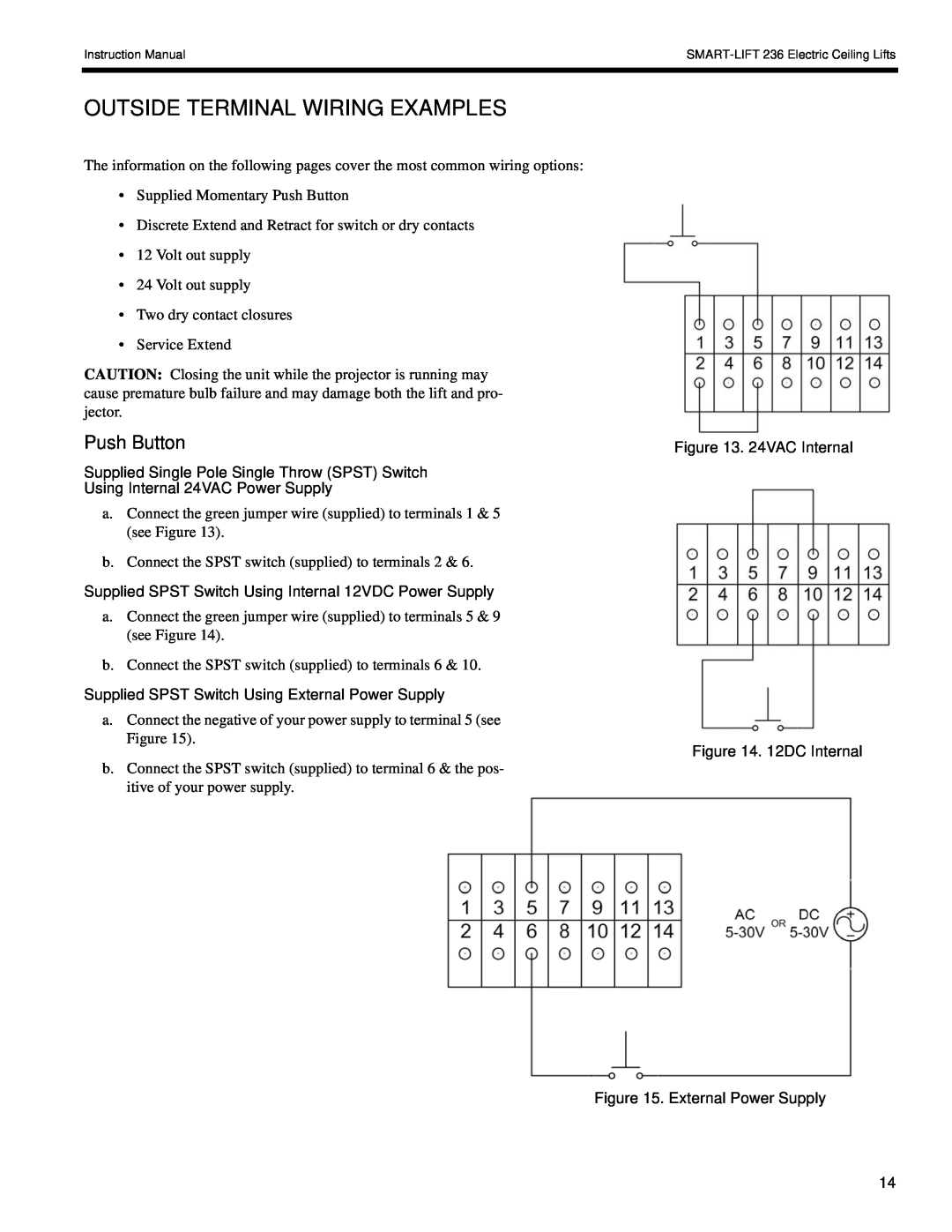 Chief Manufacturing SL-236 installation instructions Outside Terminal Wiring Examples, Push Button 