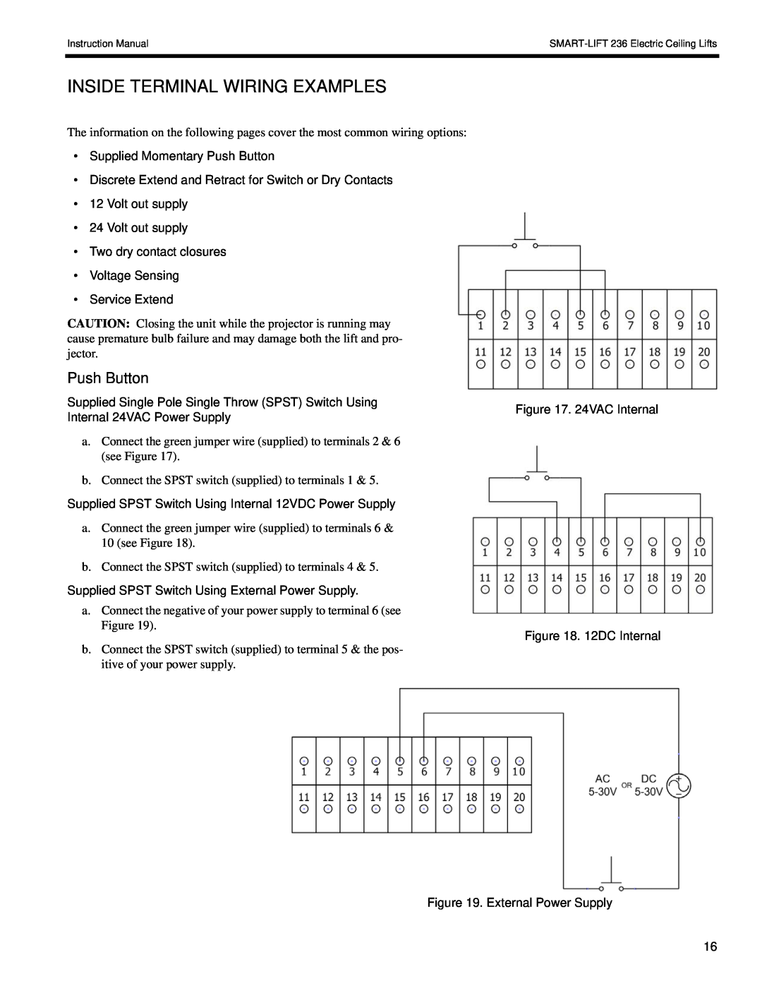 Chief Manufacturing SL-236 installation instructions Inside Terminal Wiring Examples, Push Button 